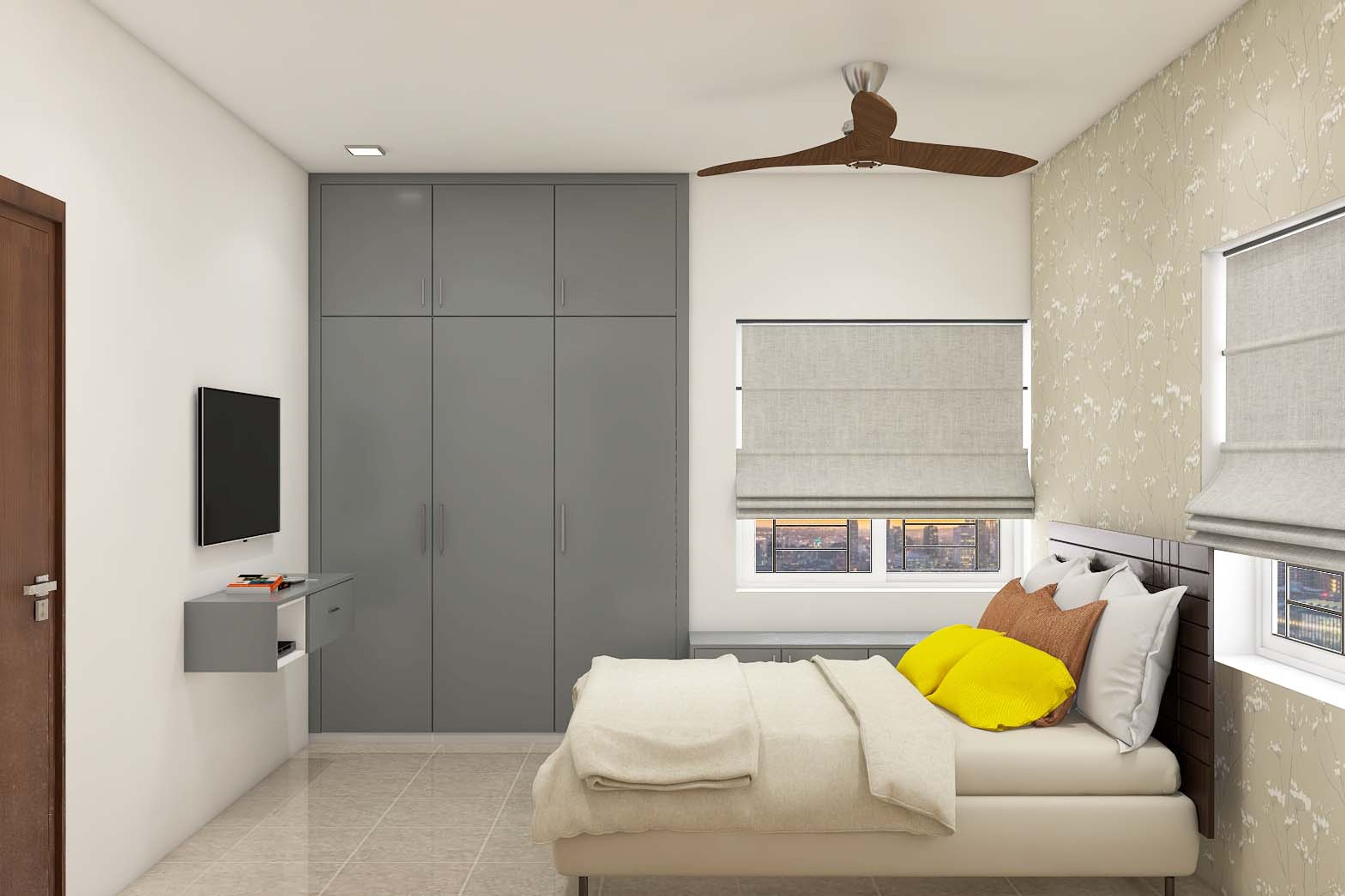 Contemporary Guest Room With Swing Wardrobe Design