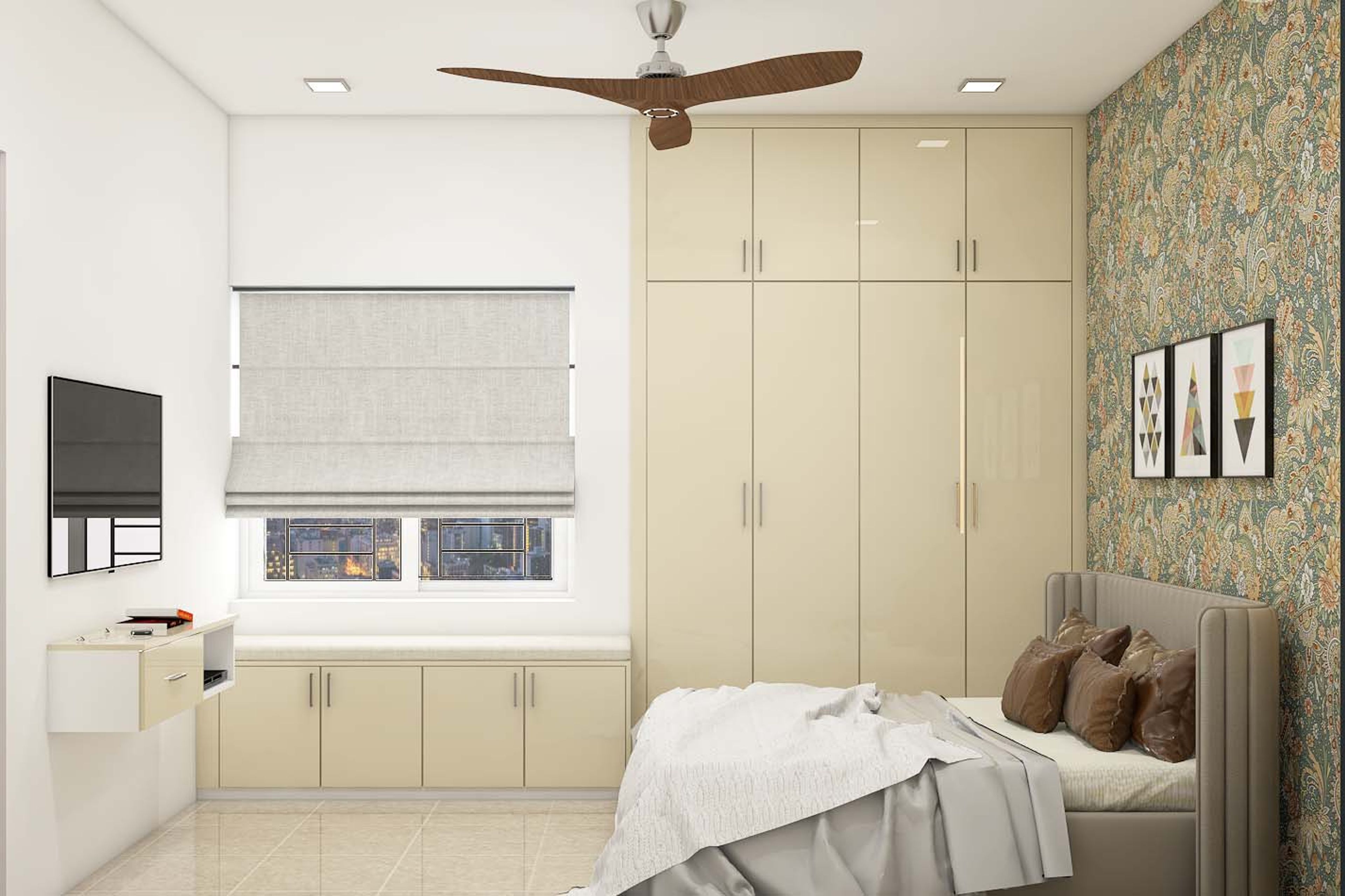 Contemporary Guest Room With Swing Wardrobe Design