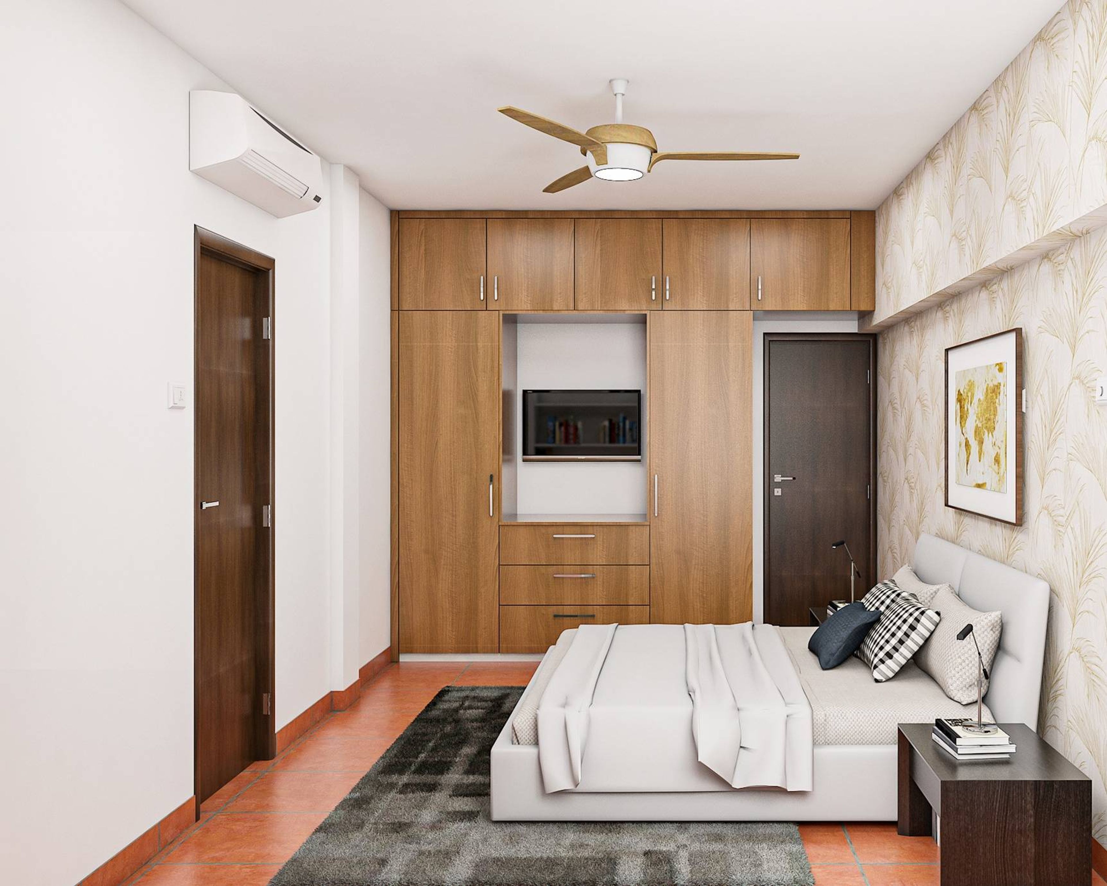 Contemporary Guest Bedroom Design With White Double Bed