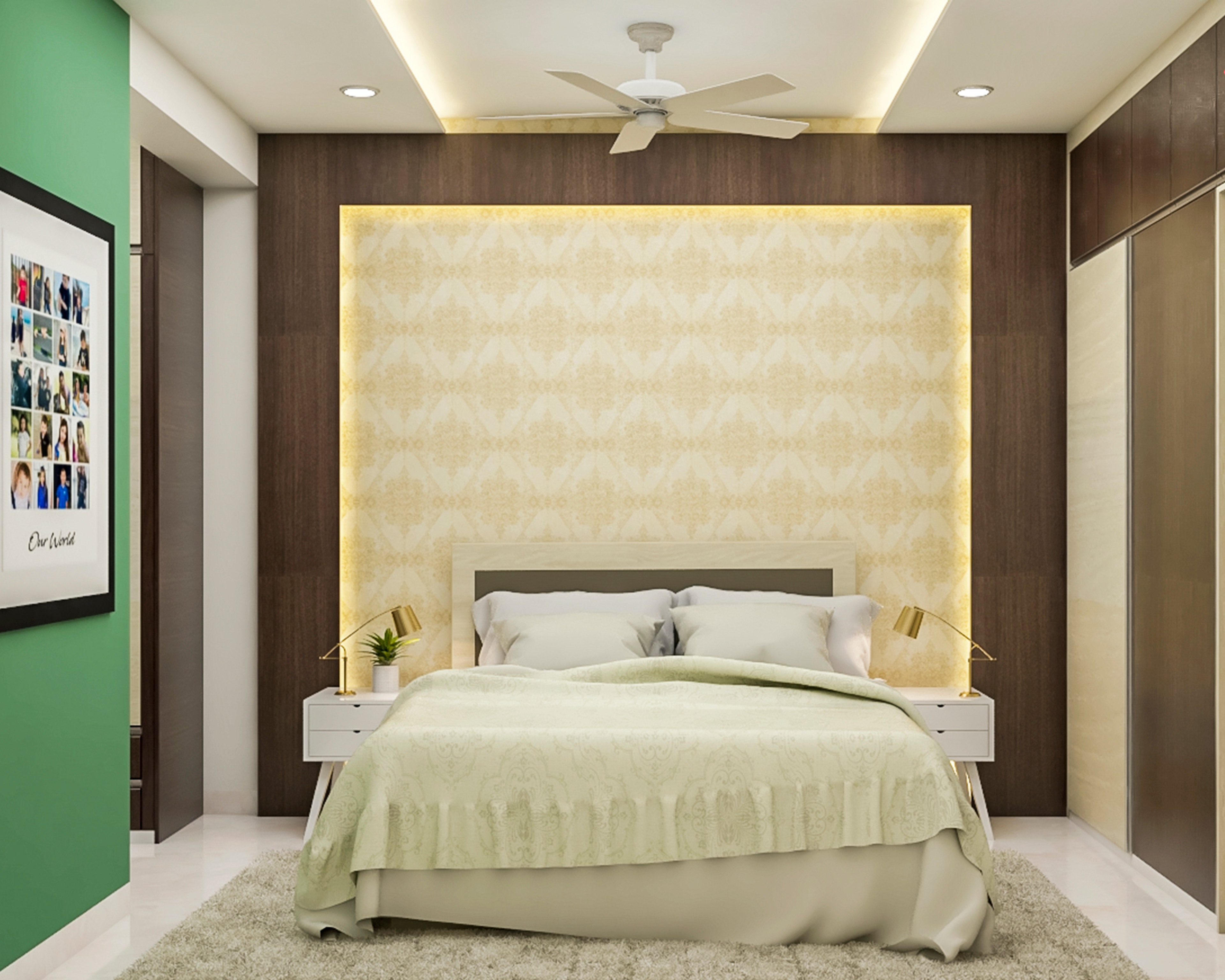 Modern Green And Beige Guest Bedroom Design