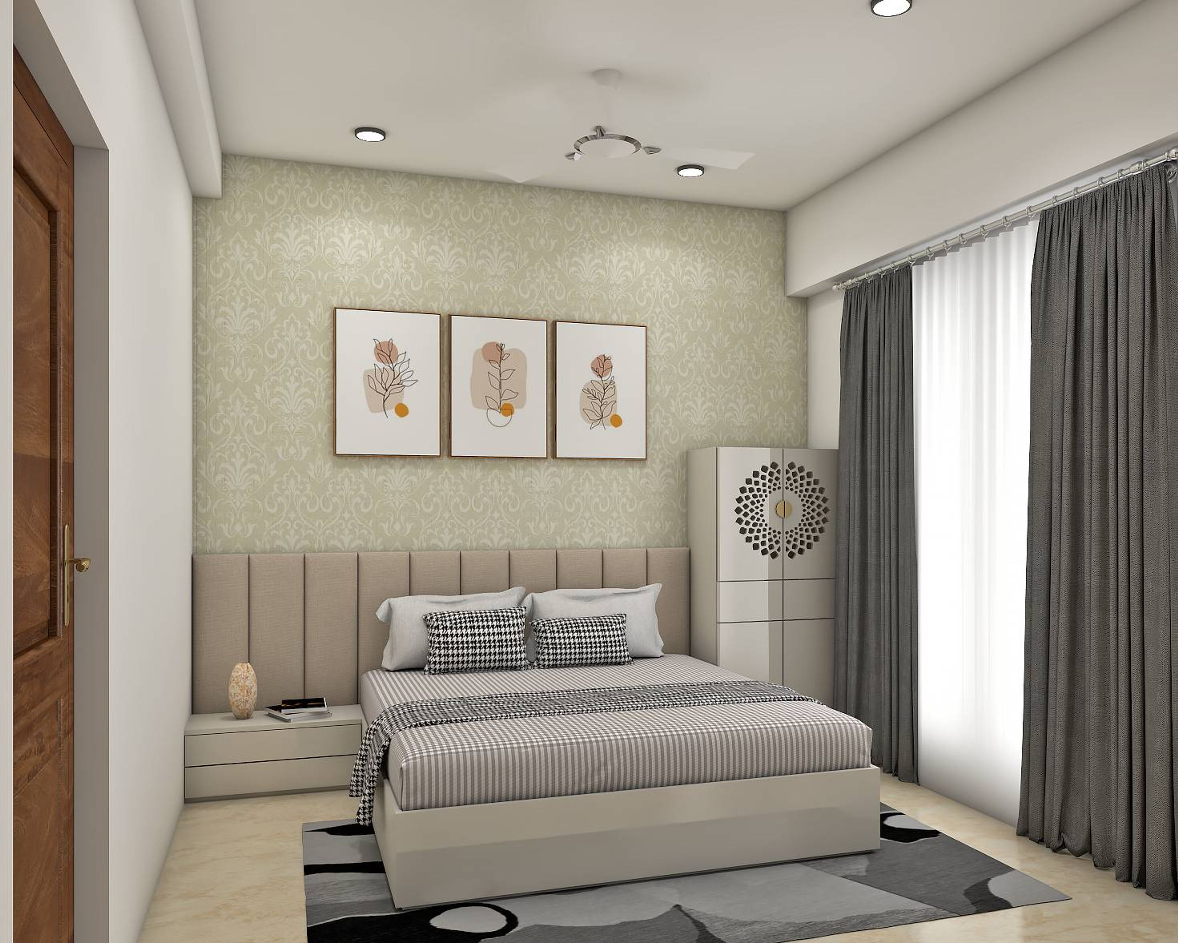 Beige Guest Bedroom - Livspace