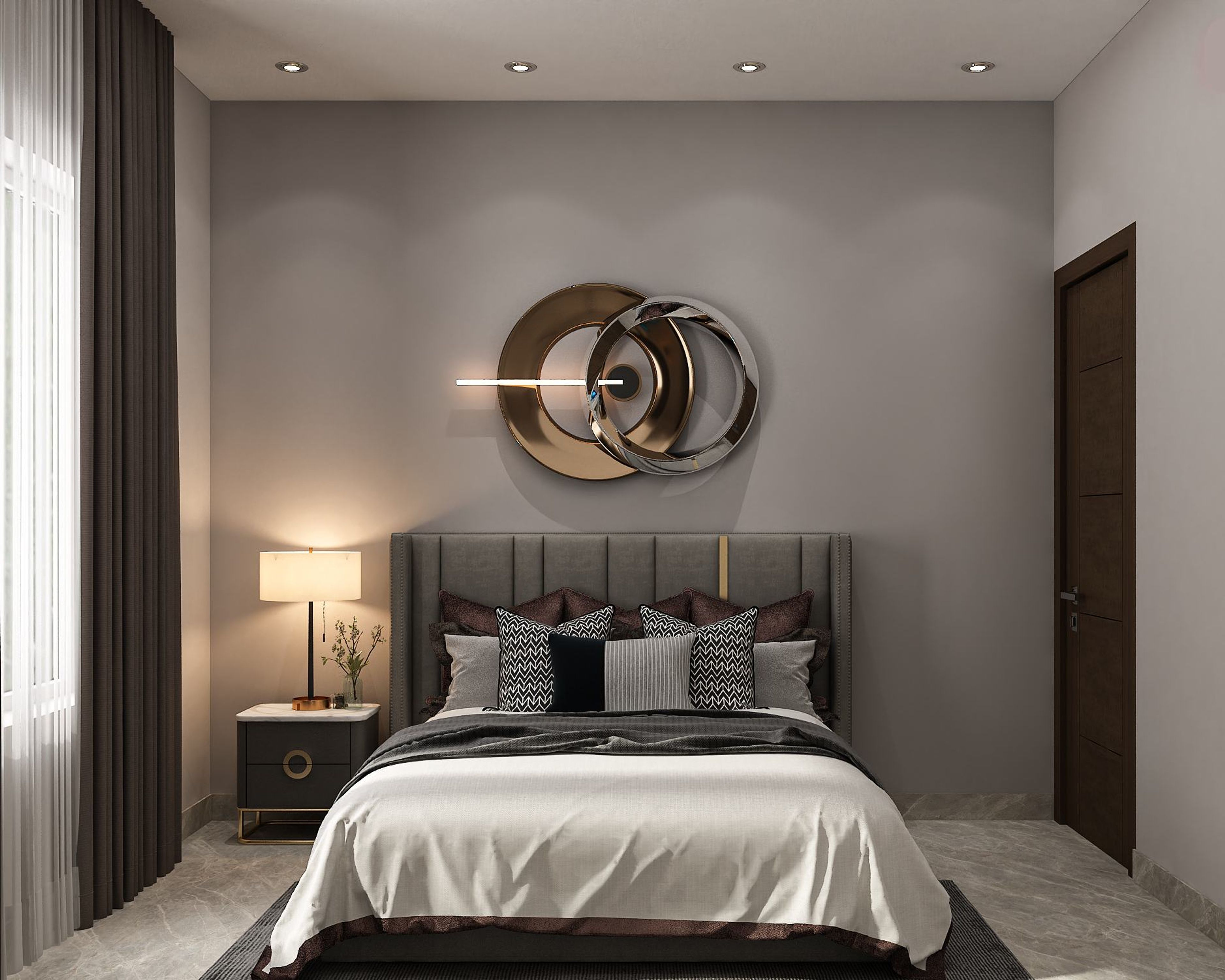 Modern Spacious Grey Guest Bedroom Design