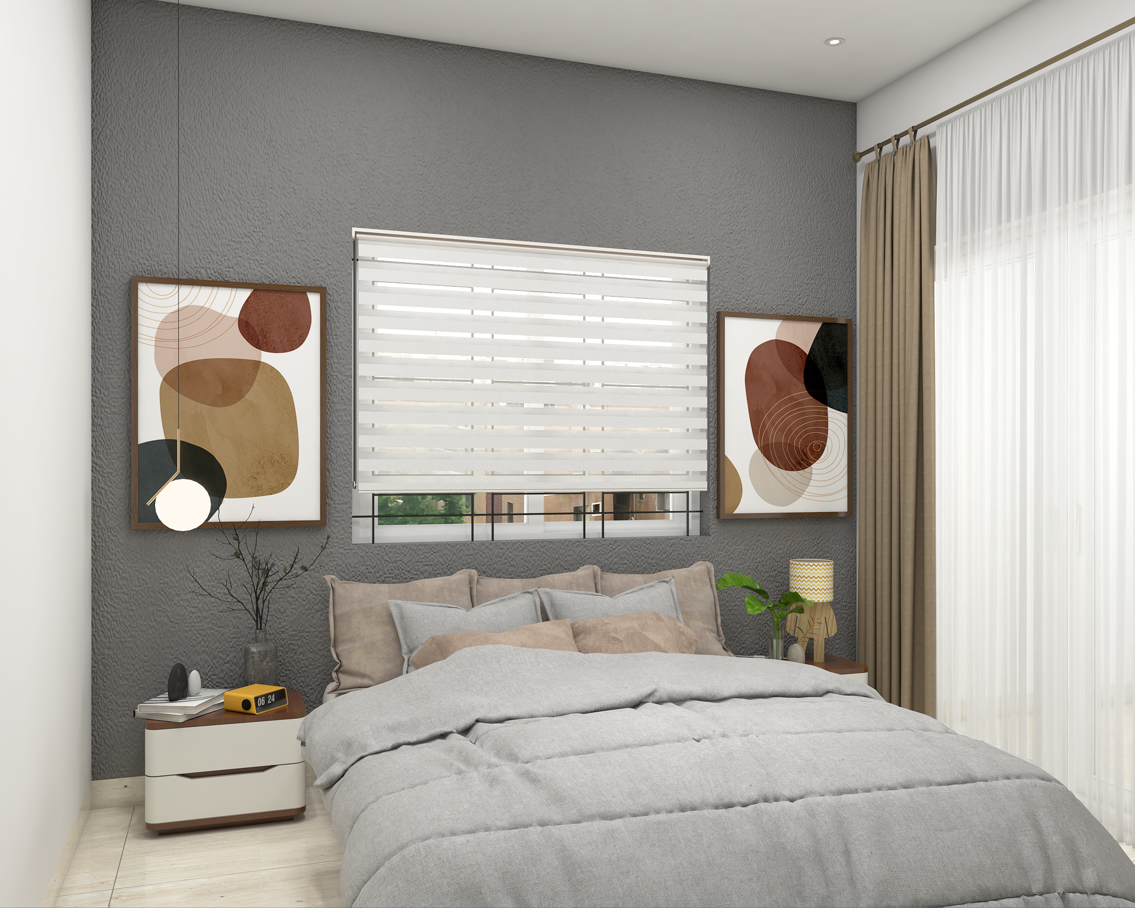 Modern Style Compact Guest Bedroom Design In Grey