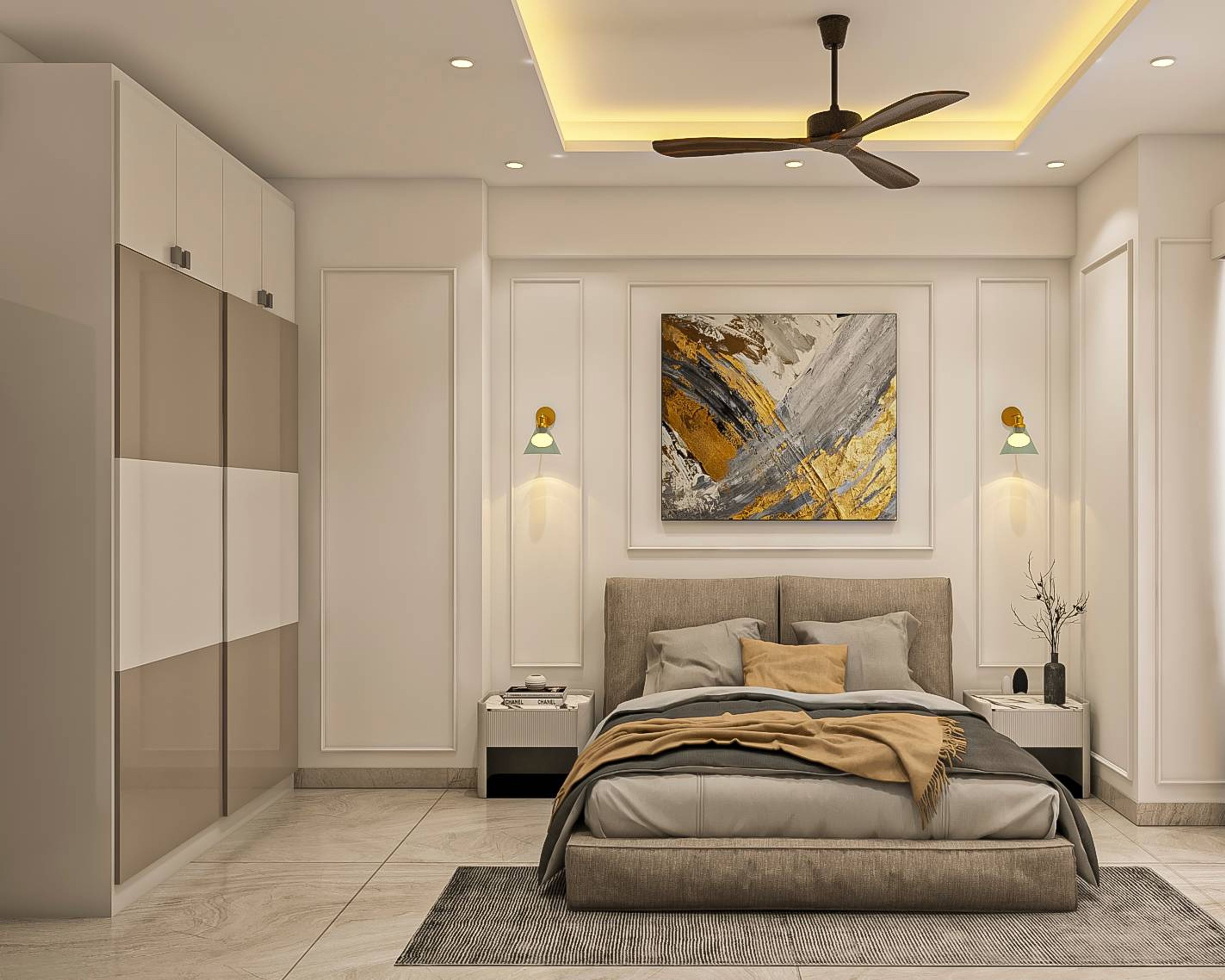 Modern Guest Bedroom Design With Sliding Door Wardrobe