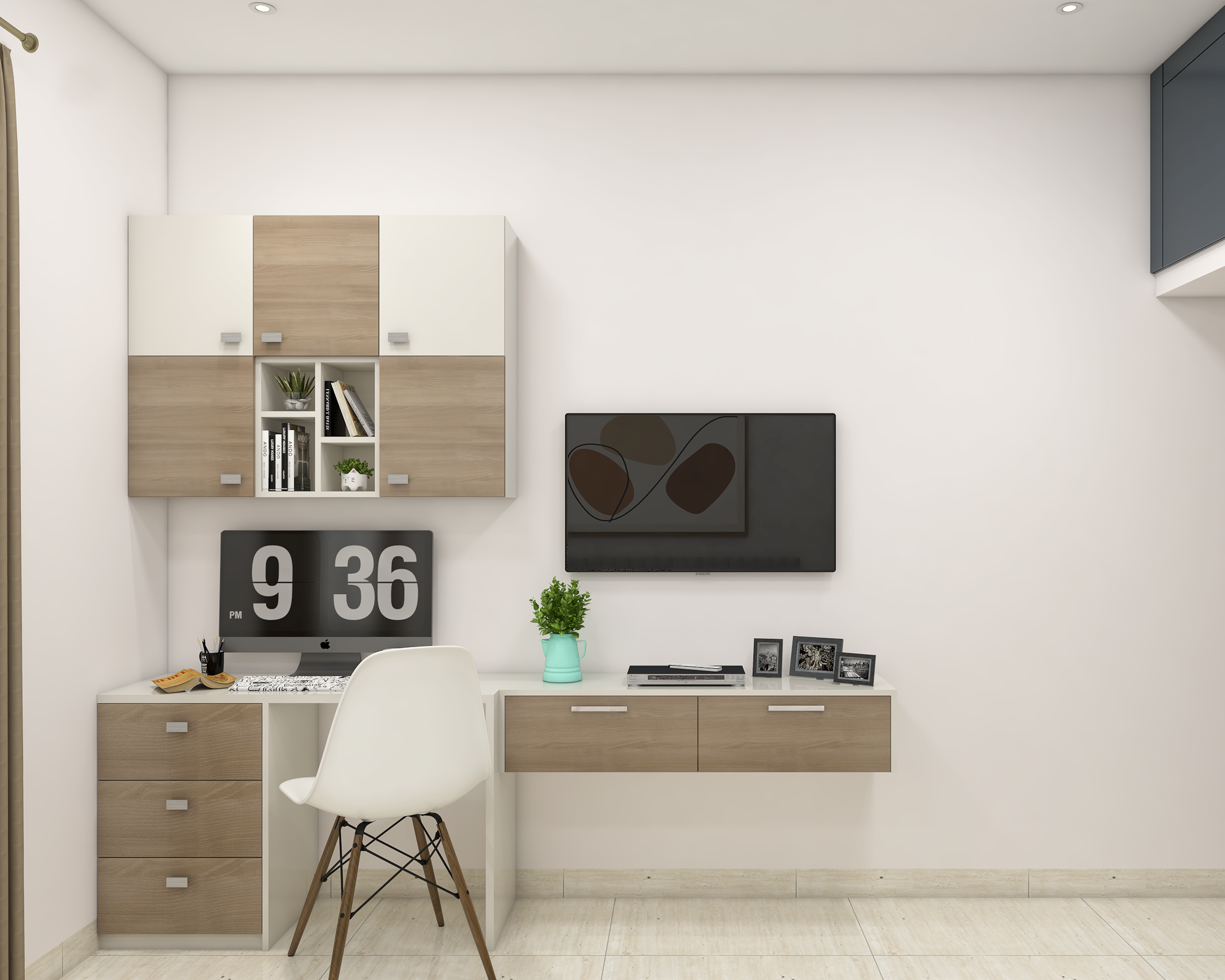 Modern Wooden And Cream-Finish Home Office Design