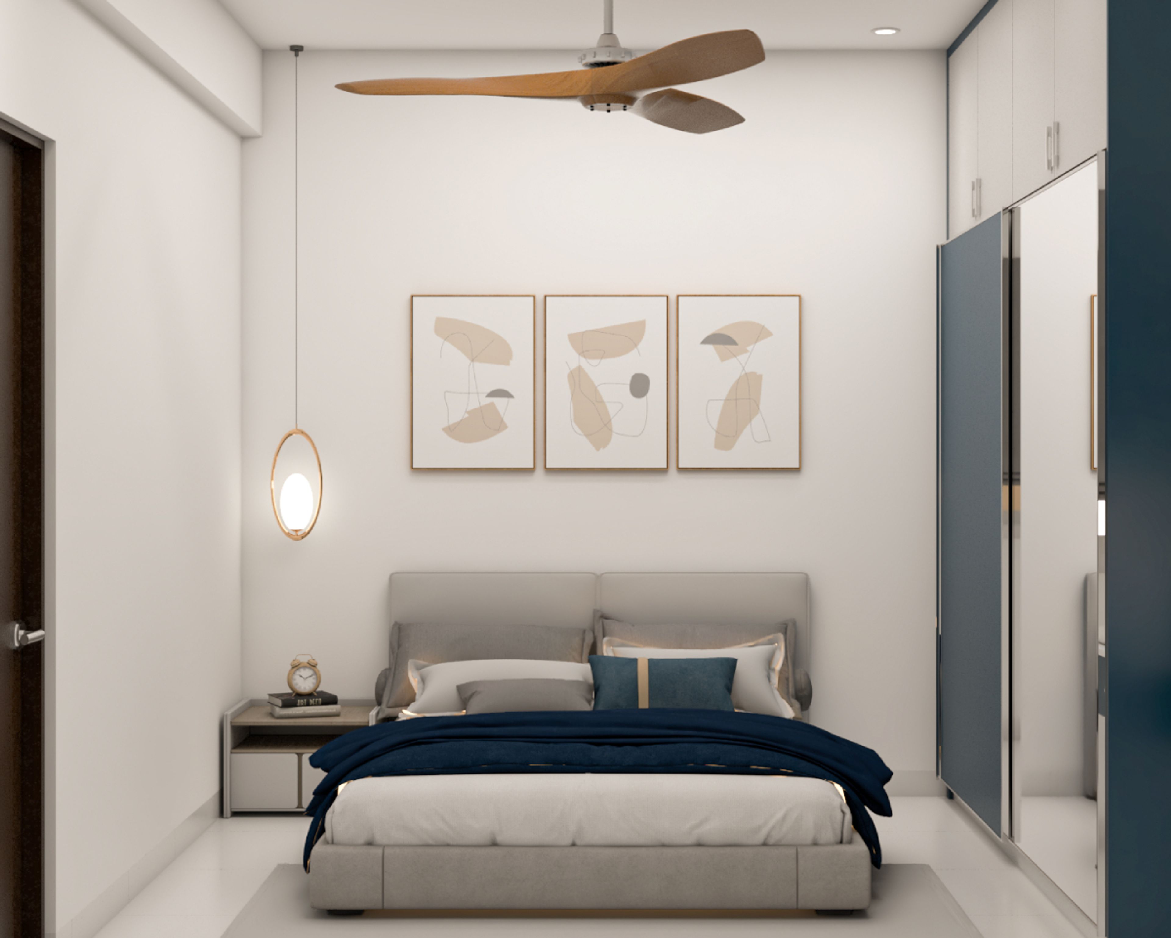 Compact Guest Bedroom Design With Sliding Door Wardrobe