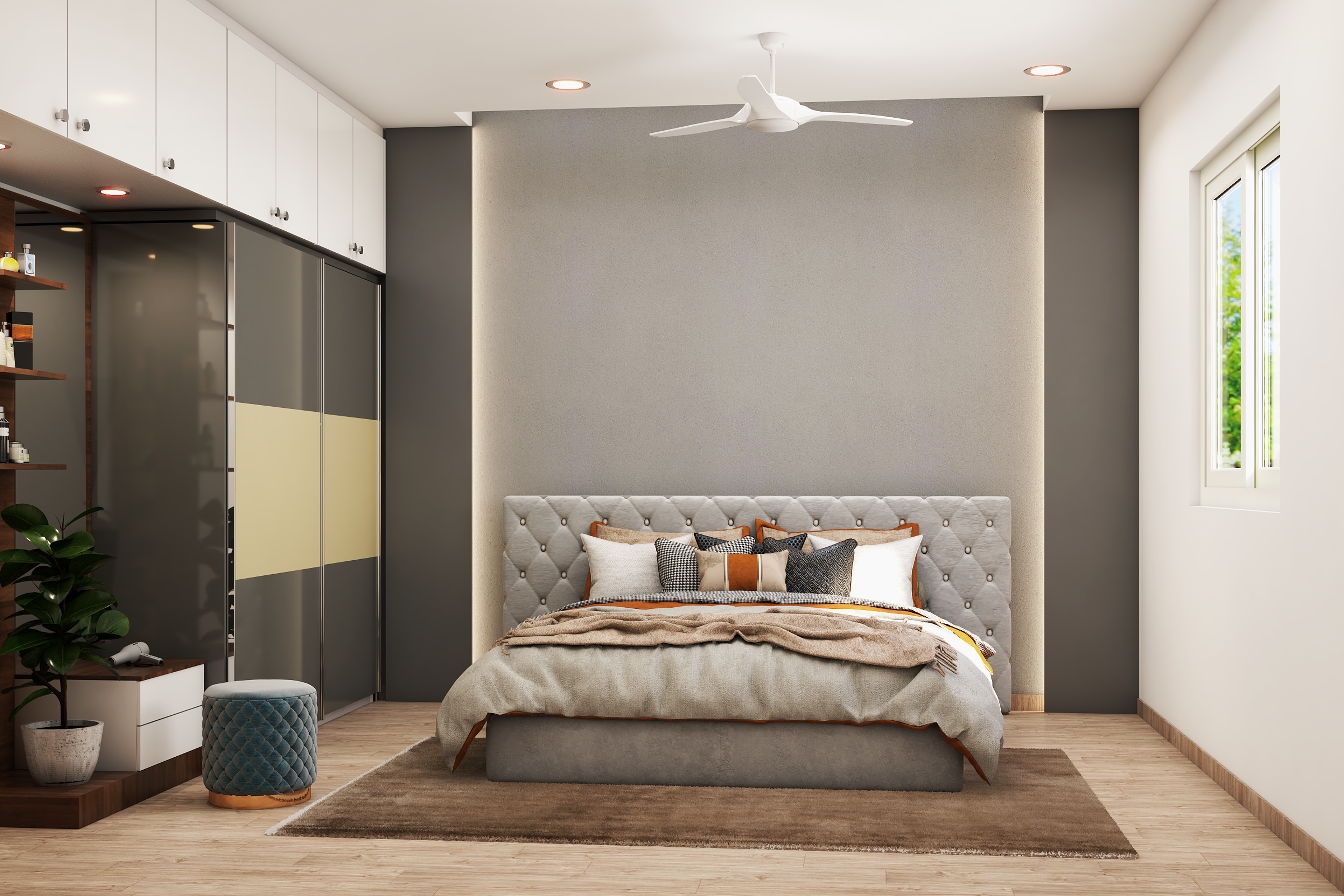Contemporary Spacious Grey Guest Bedroom Design