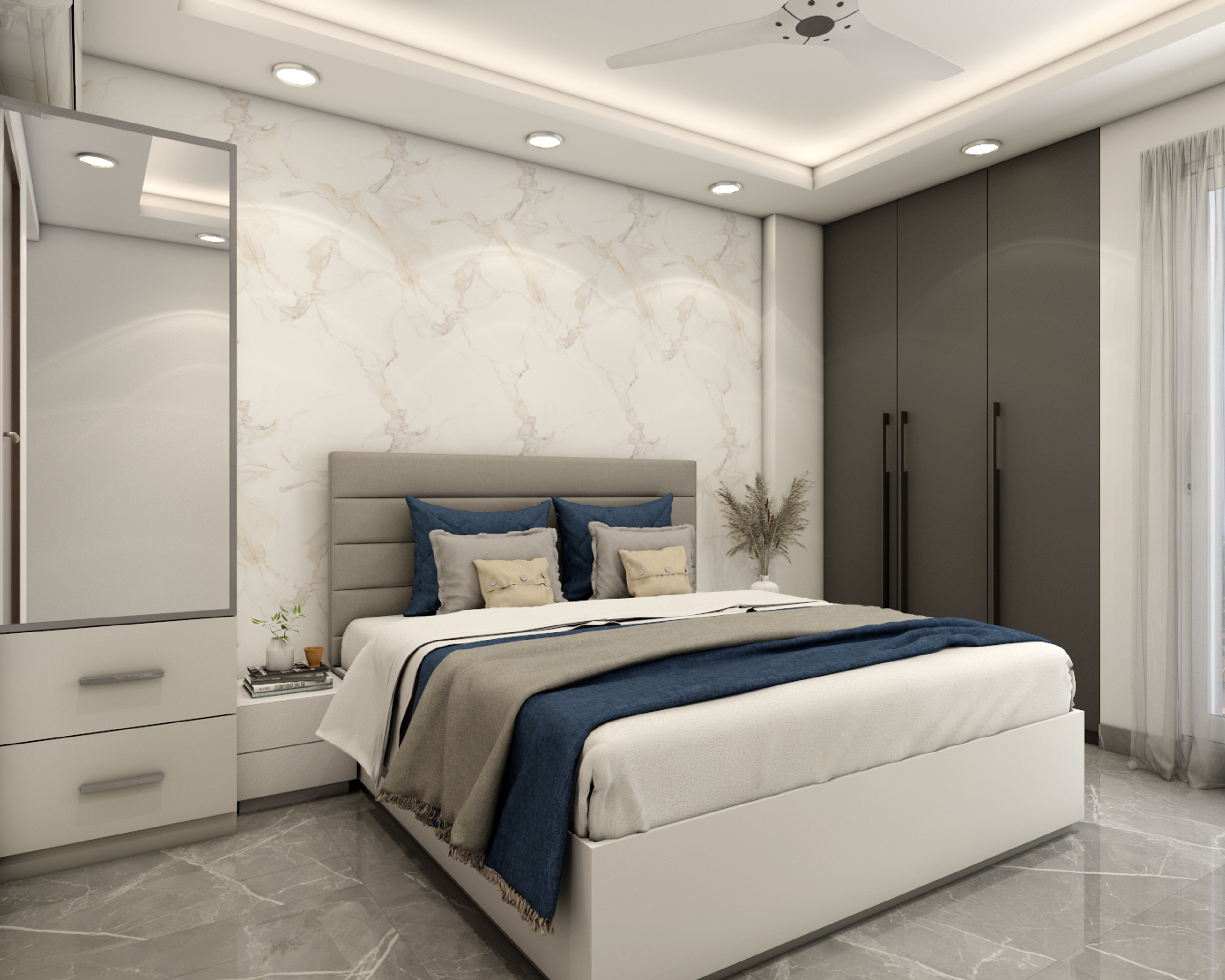 Grey And Blue Modern Guest Bedroom Design