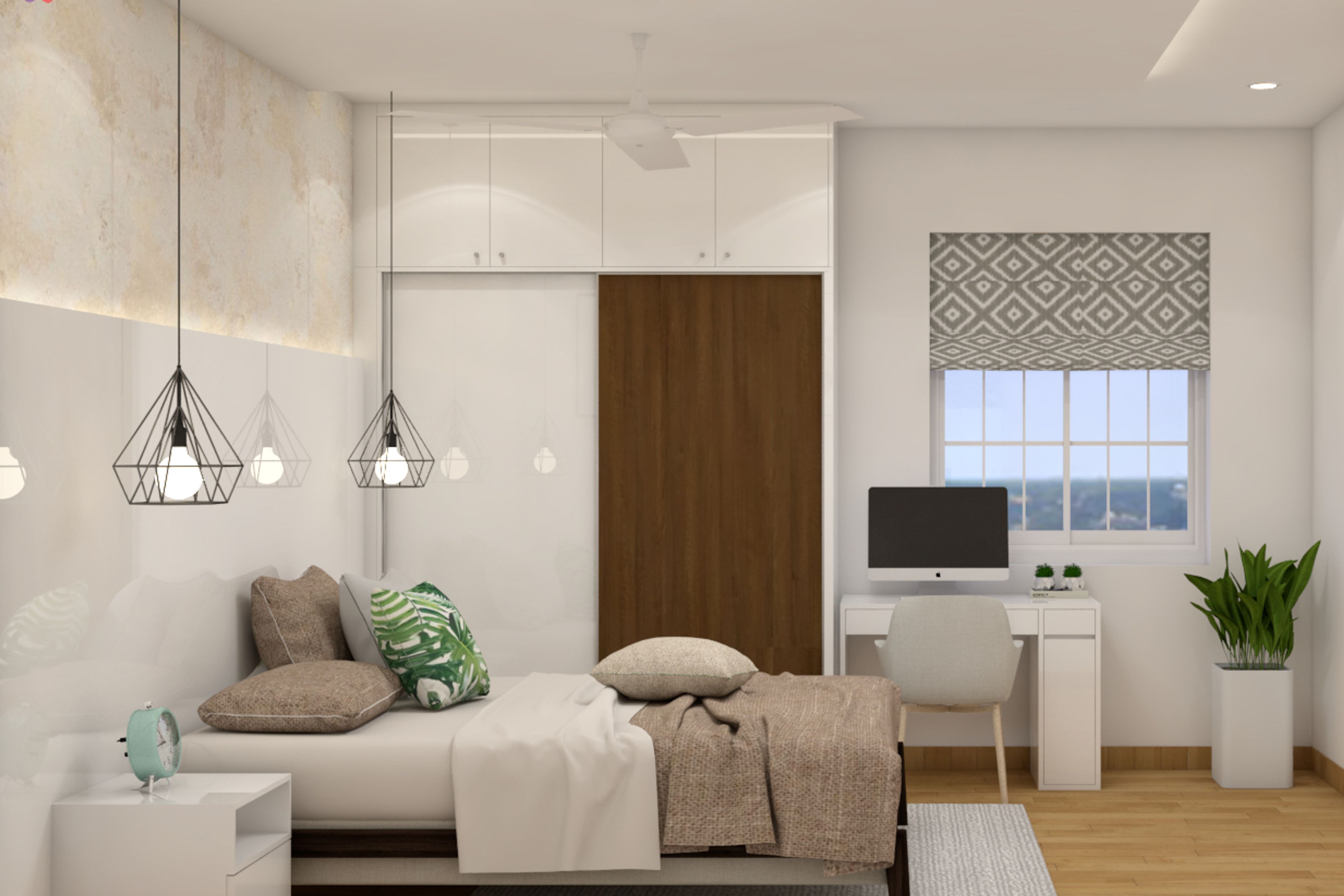 Compact Guest Bedroom Design With White And Wood Surfaces