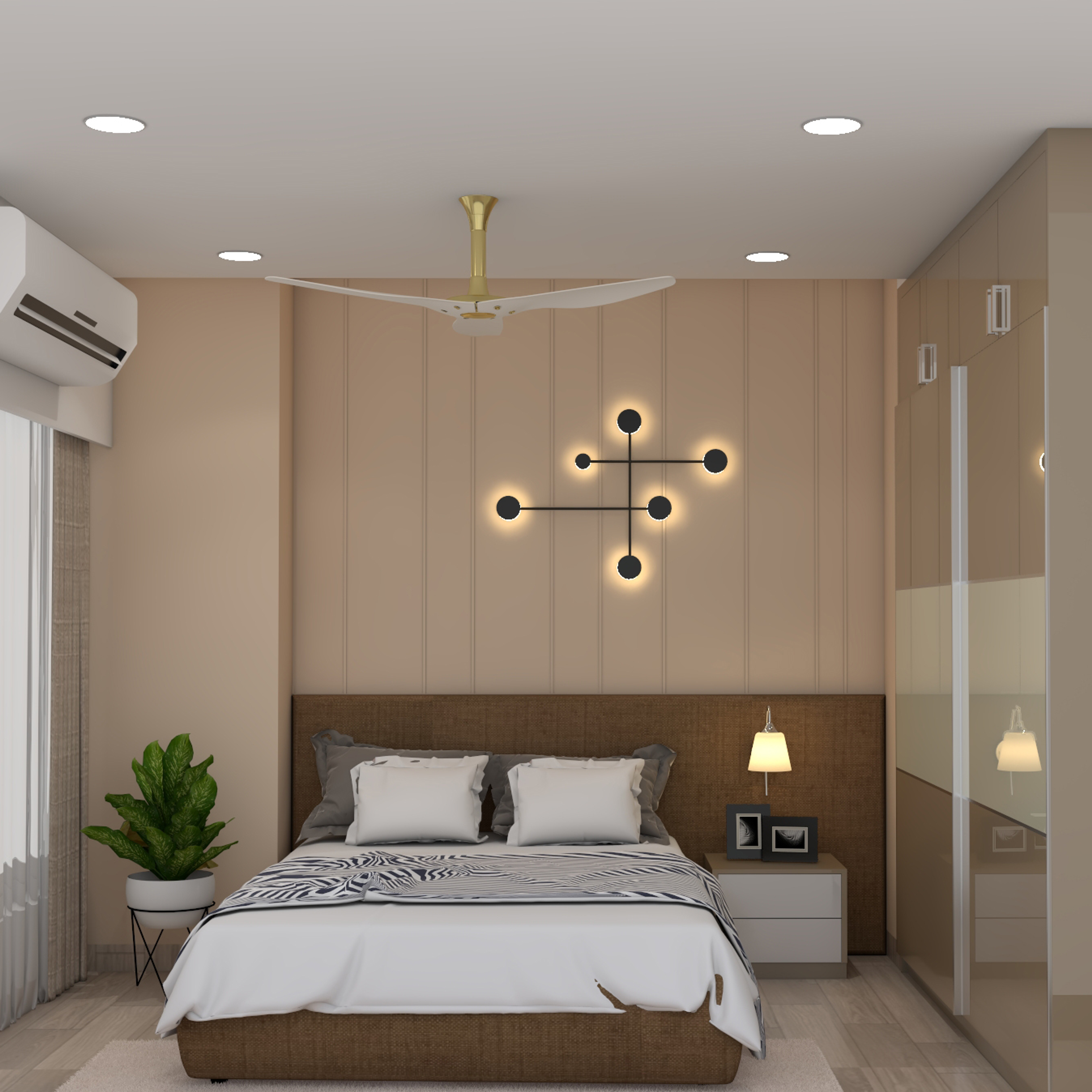 Modern Guest Bedroom Design With Sliding Door Wardrobe