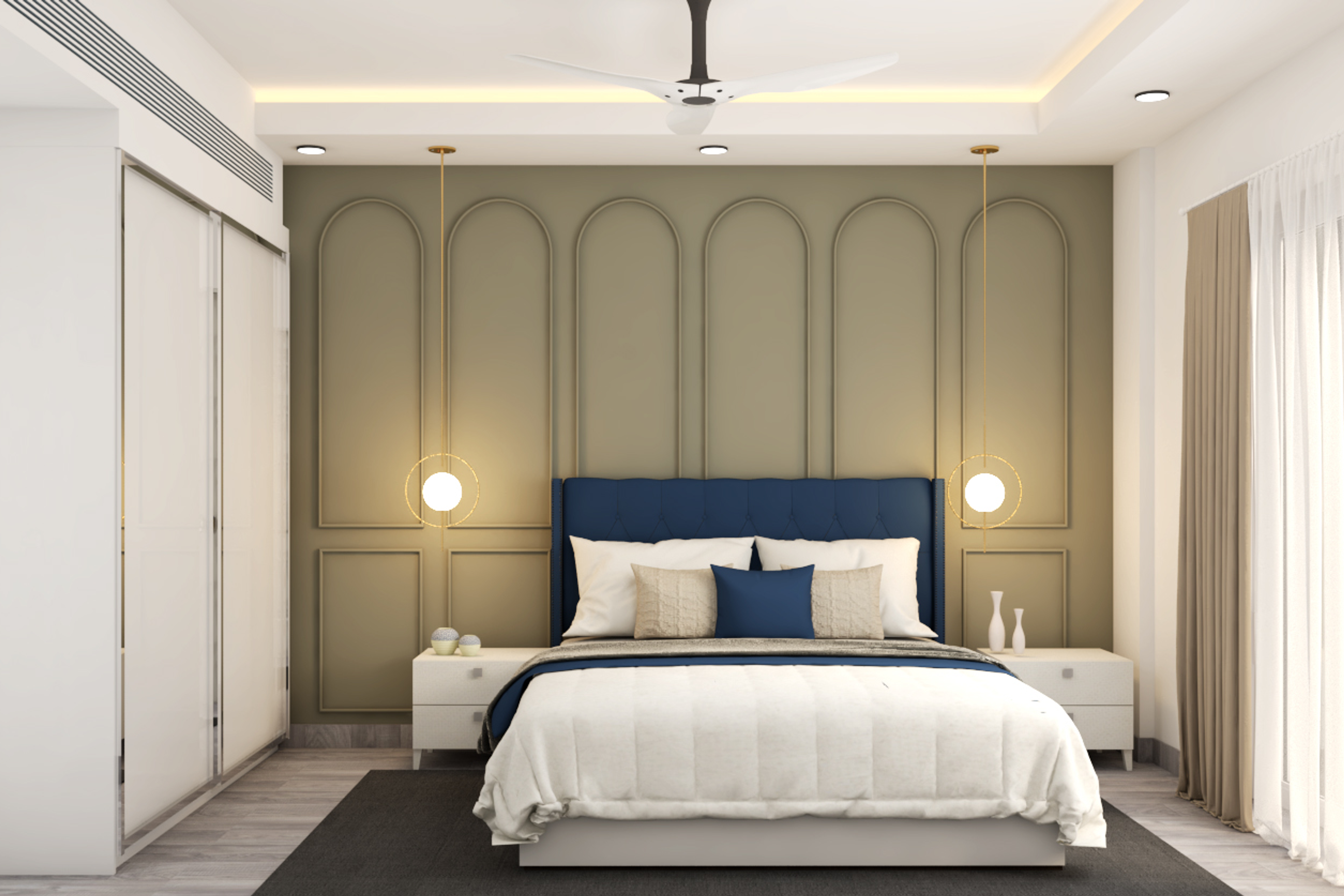 Modern Brown And Blue Guest Bedroom Design