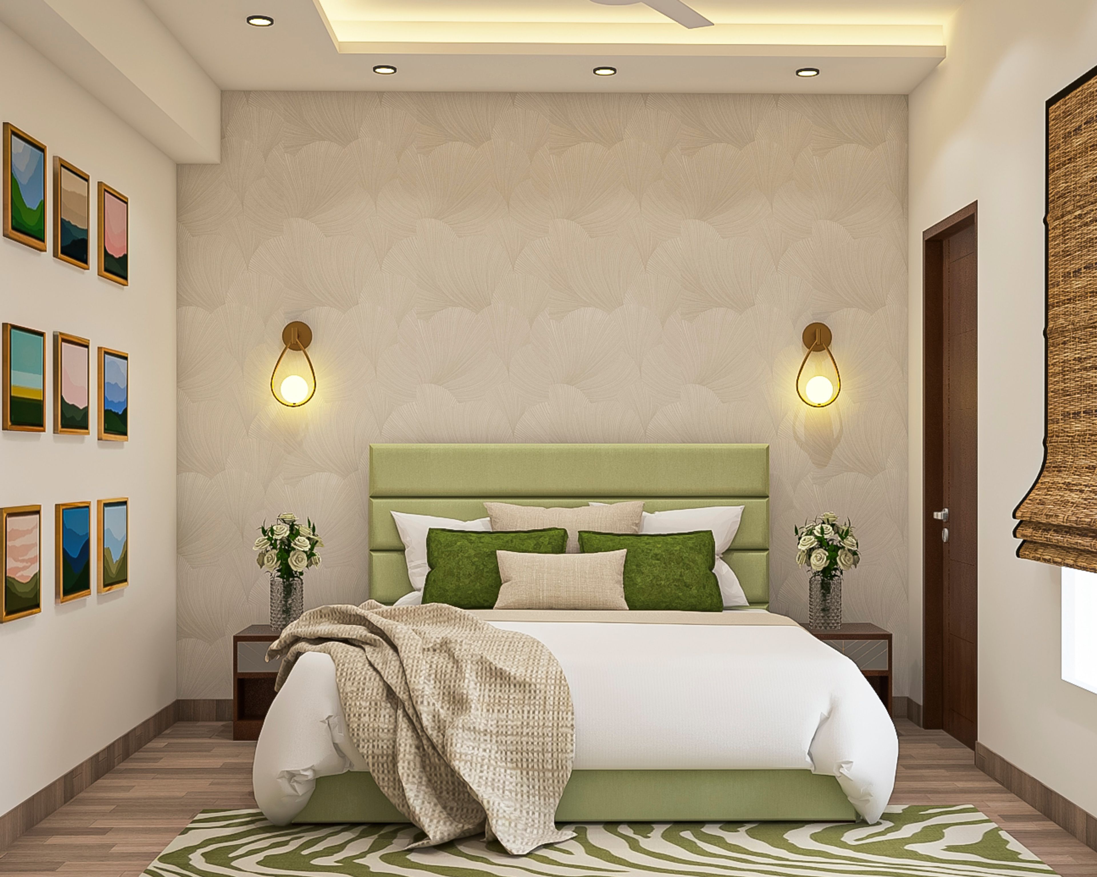 Modern Guest Bedroom Design With Accent Wall And Photo Frames