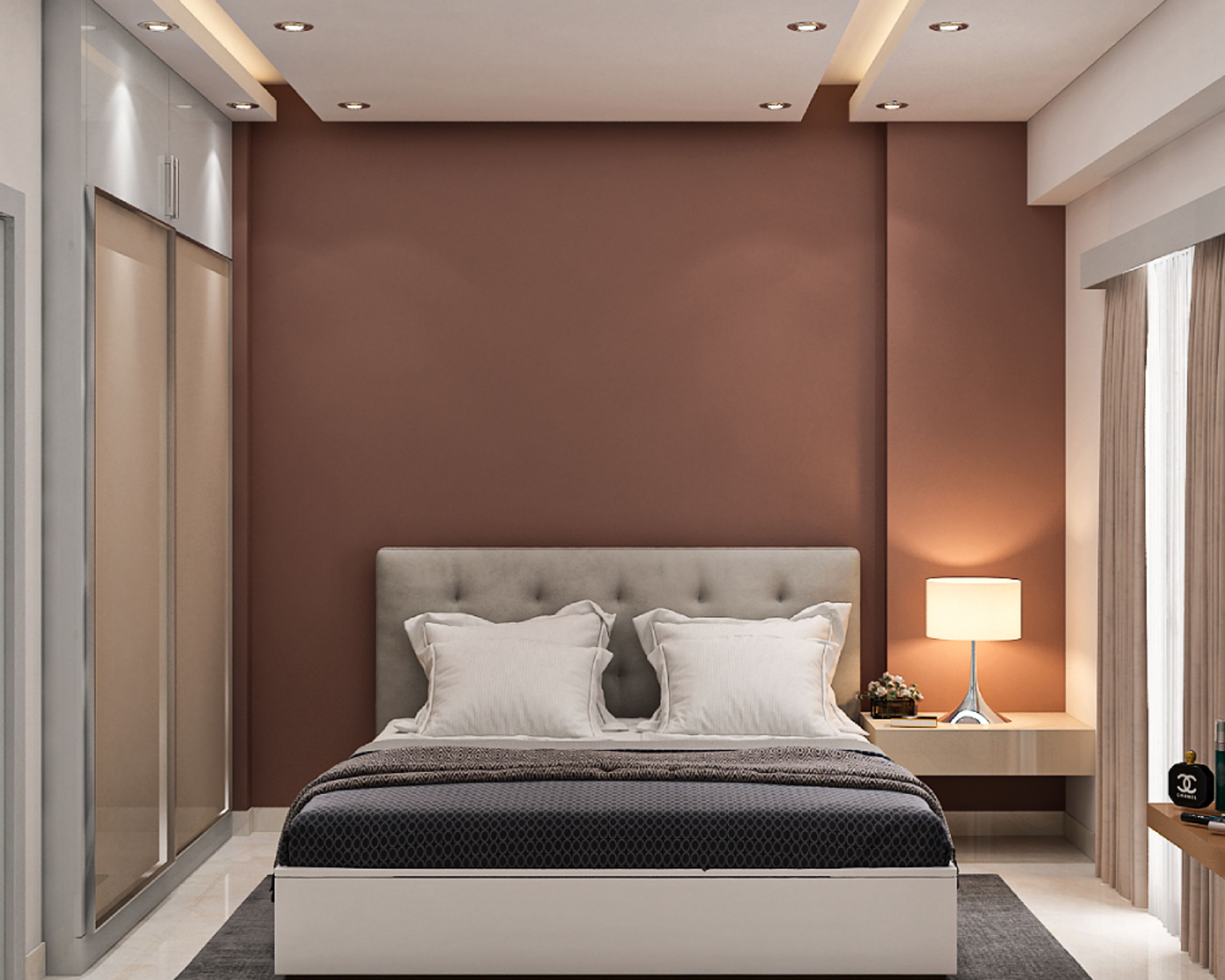 Modern Master Bedroom Design With Brown Accent Wall