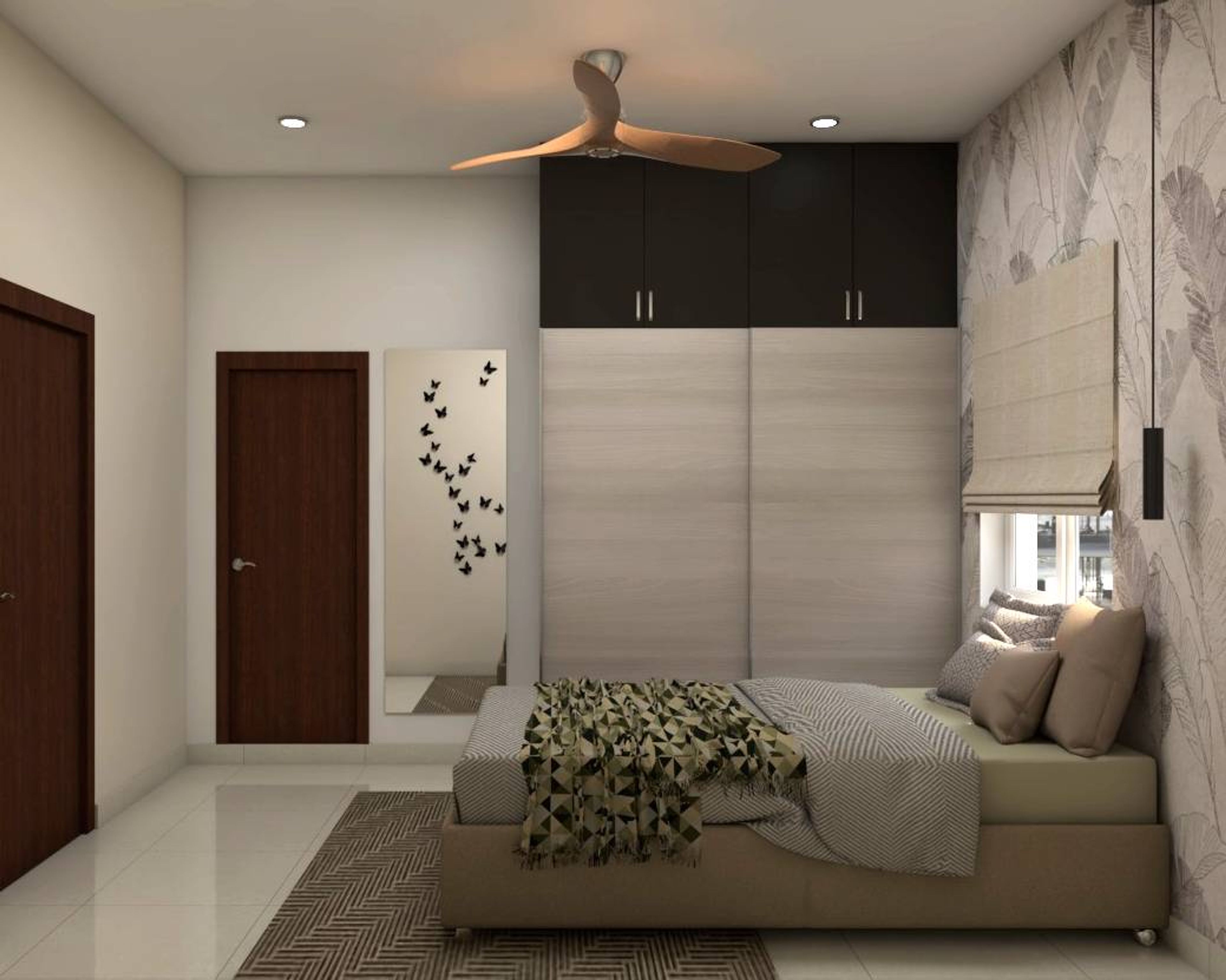 Modern Guest Bedroom Design With Two-Toned Sliding Wardrobe