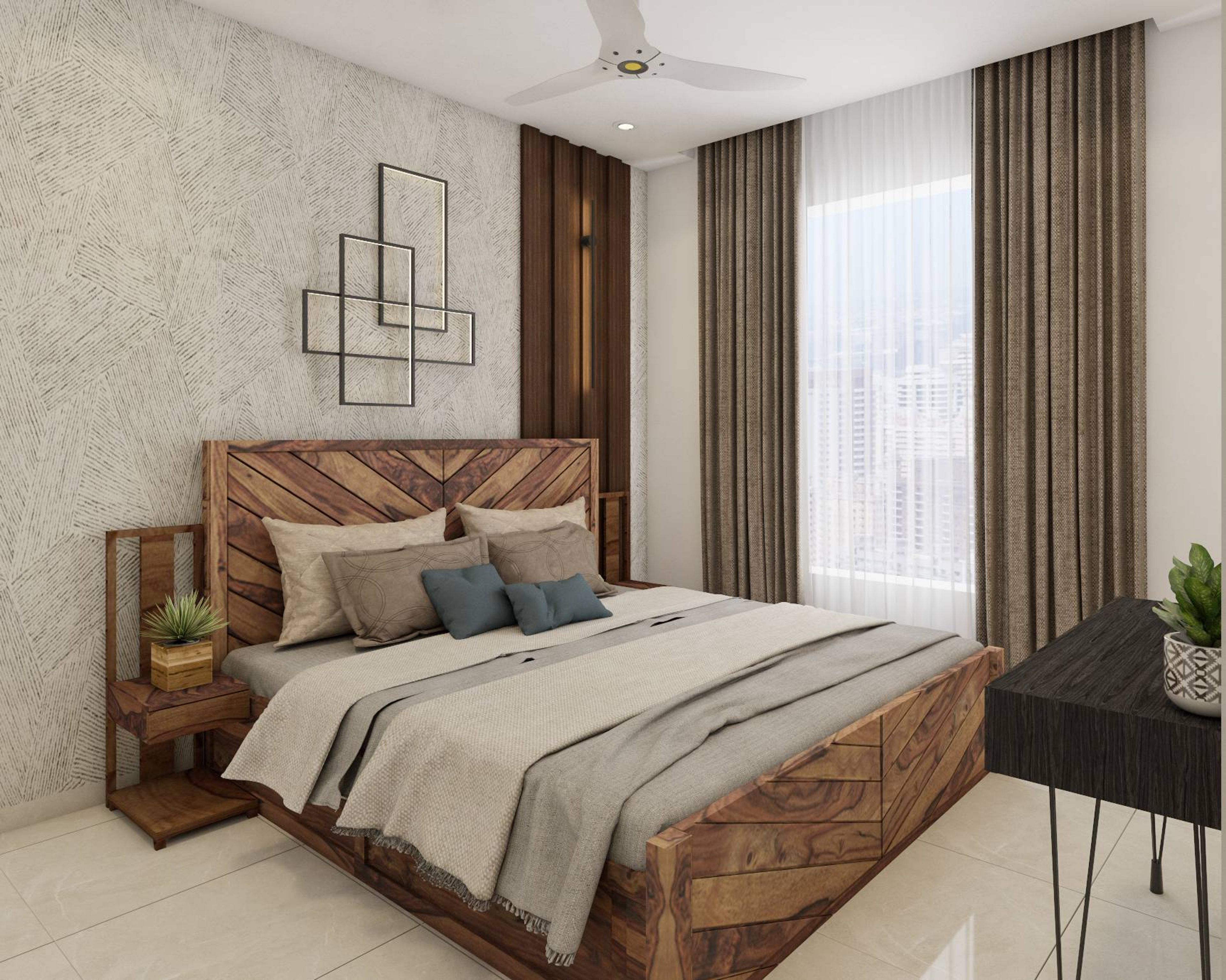 Modern Guest Bedroom Design With Wooden Bed