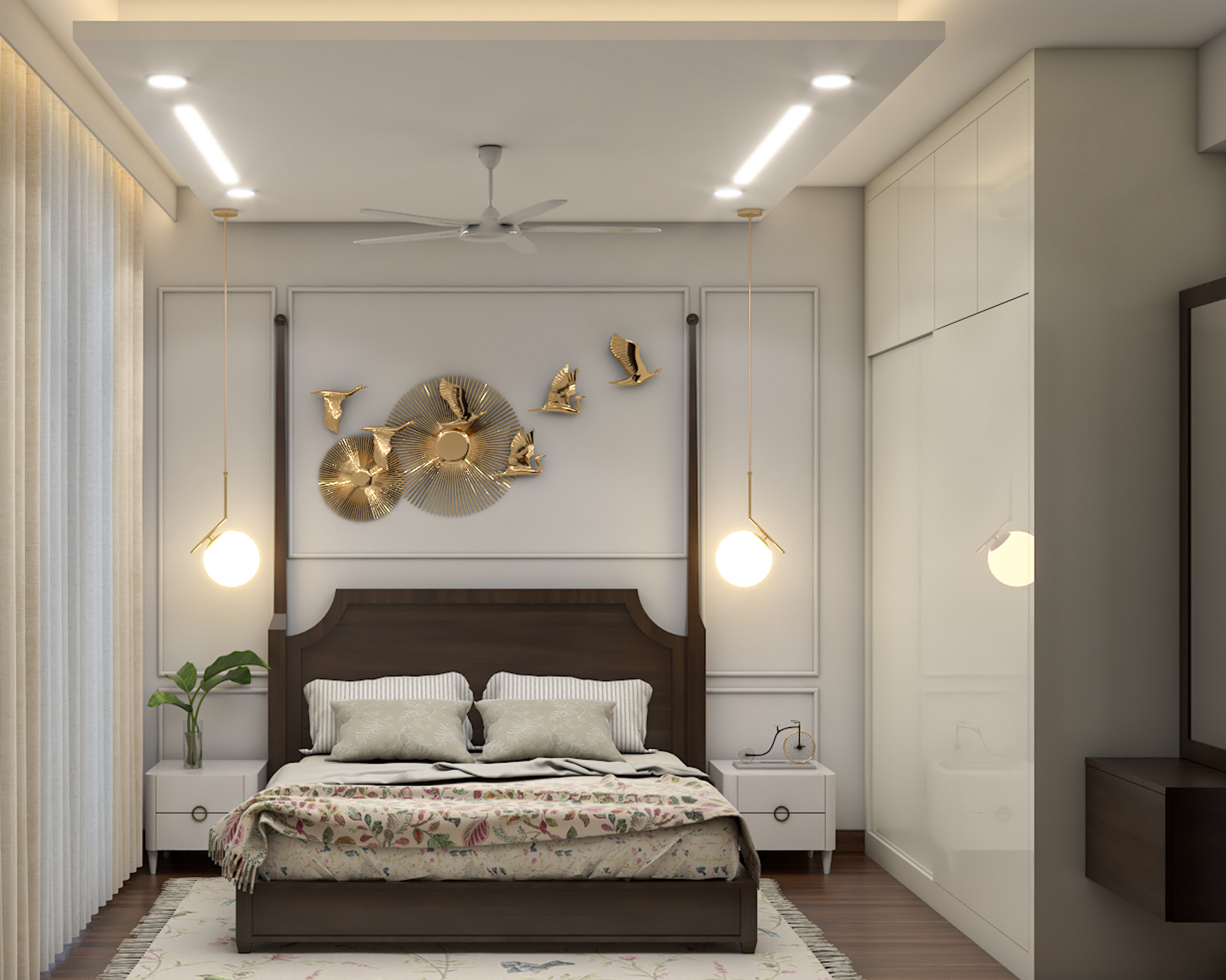 Classic Guest Bedroom Design With Sliding Wardrobe