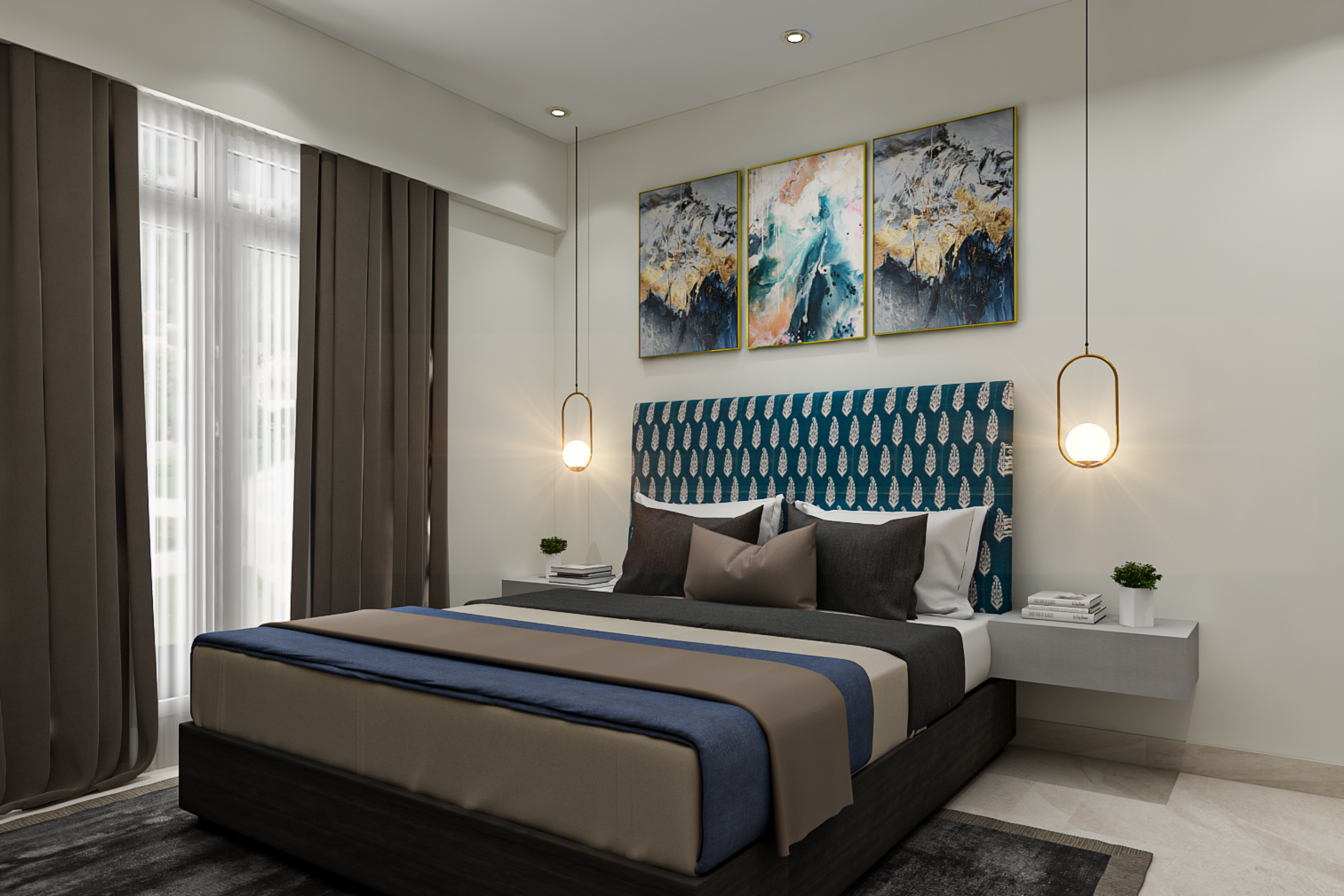 Modern Guest Bedroom Design With Patterned Headboard Design