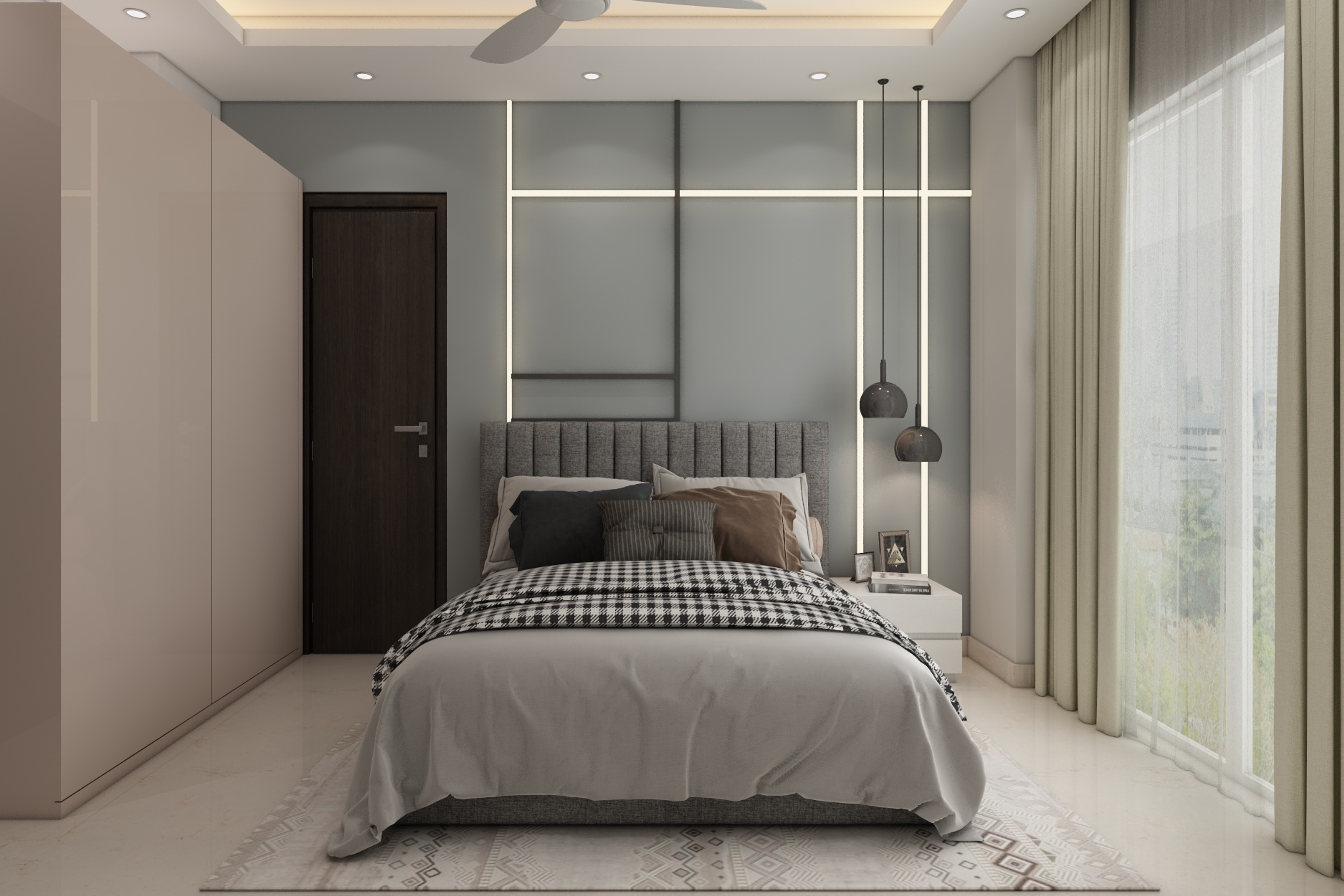 Grey-Themed Guest Bedroom Design With Seamless Interiors