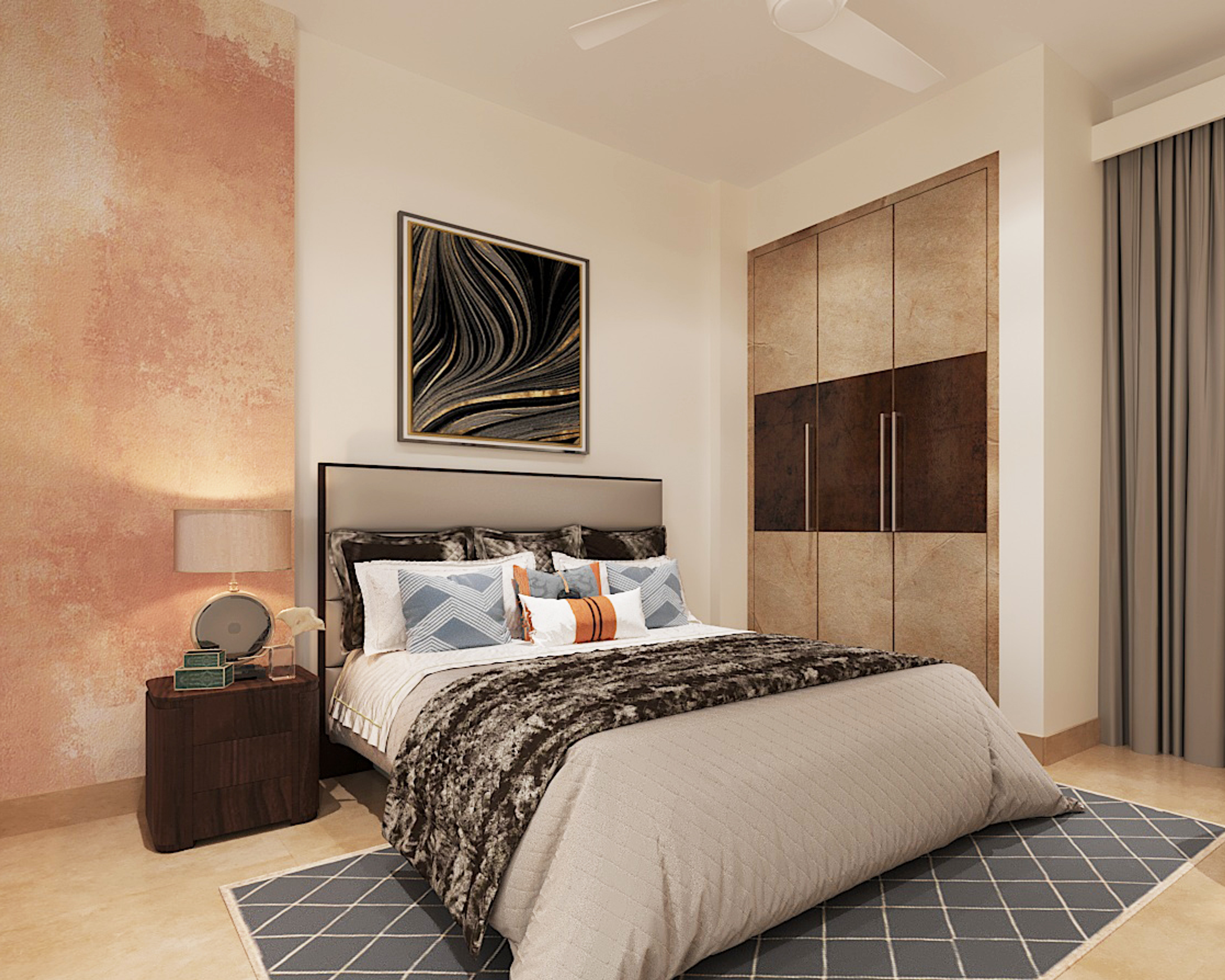 Contemporary Guest Bedroom Design With Peach And Brown Shades
