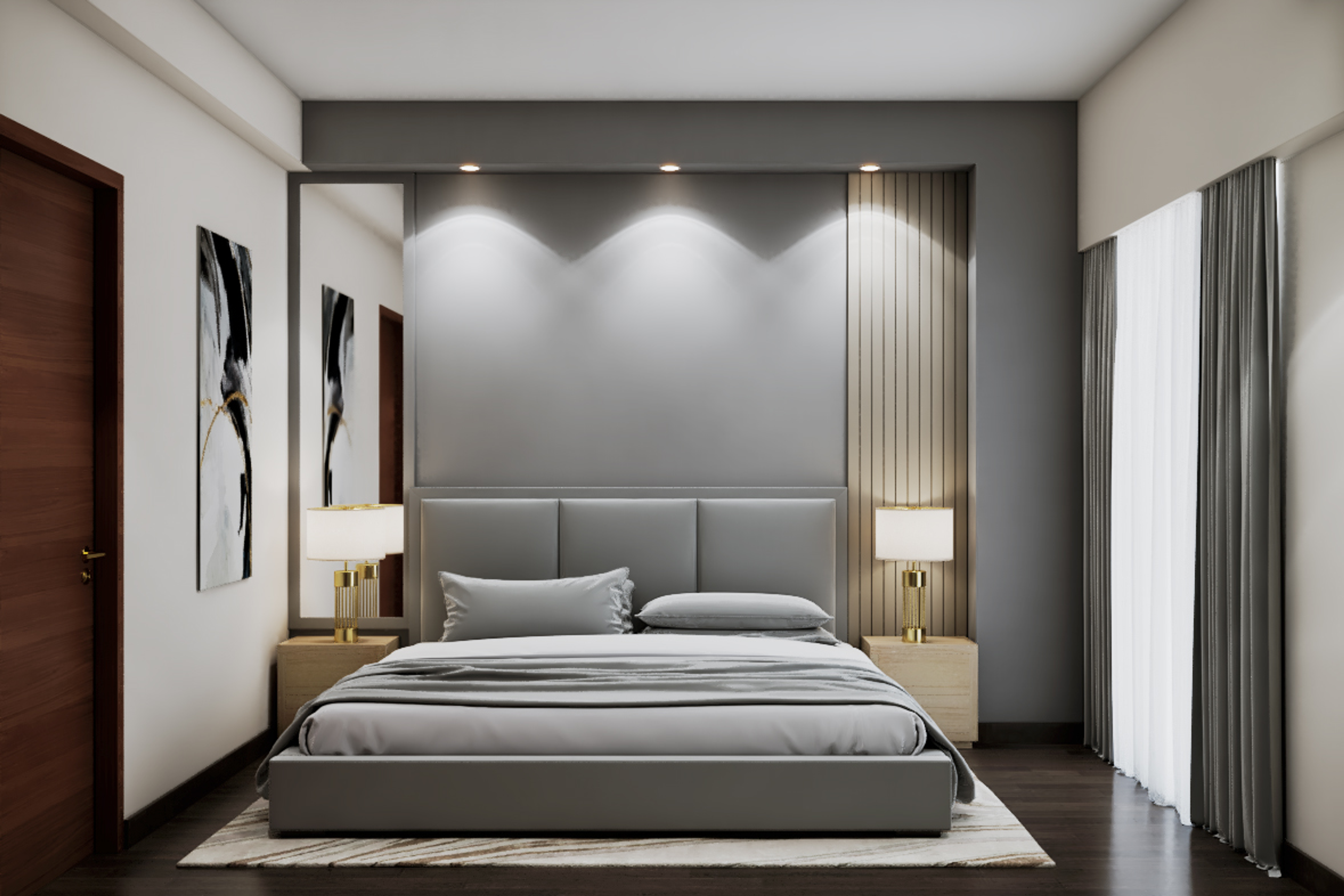 Modern Grey Guest Bedroom Design With Seamless Interiors