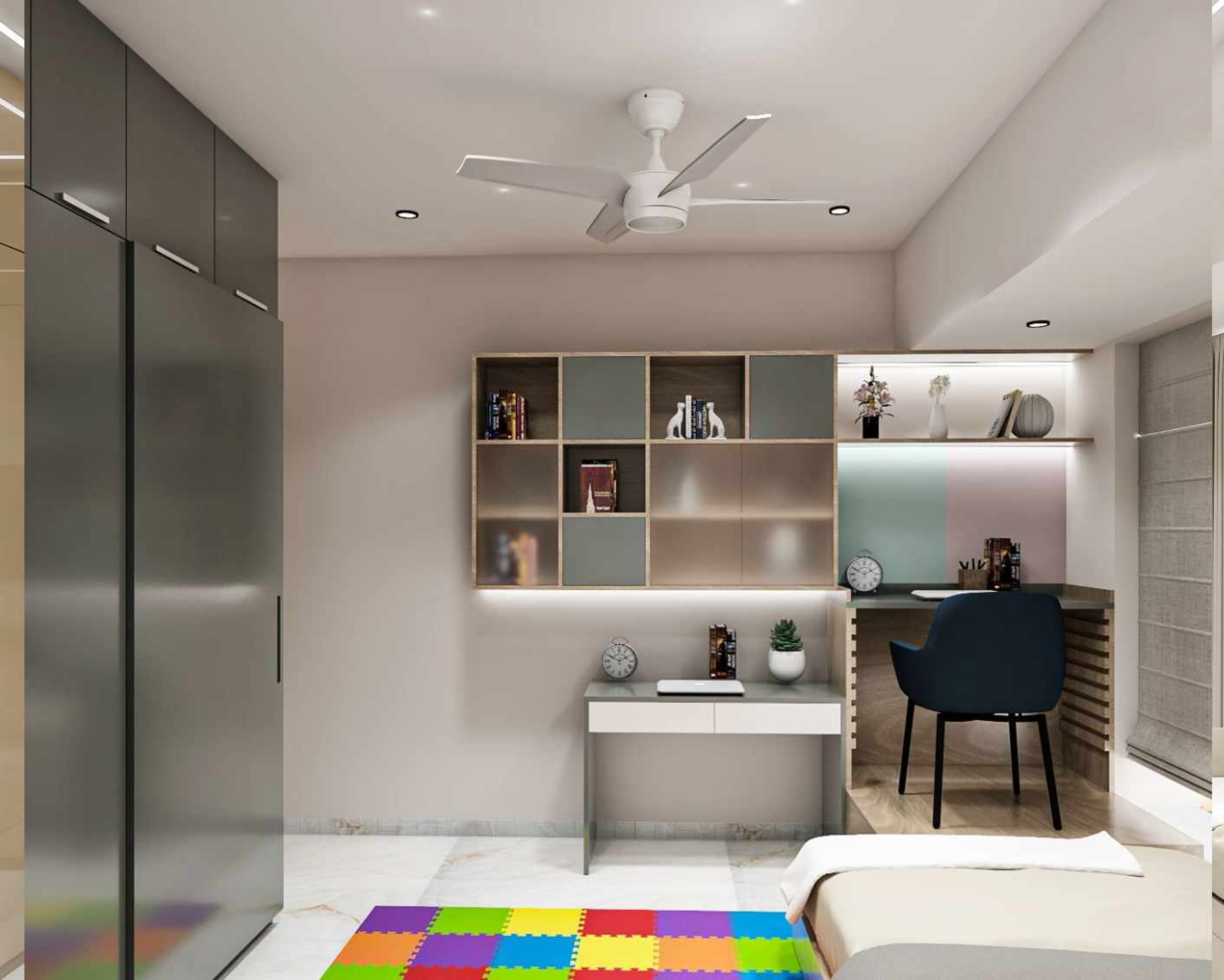 Modern Home Office Design With Wall-Mounted Shelf