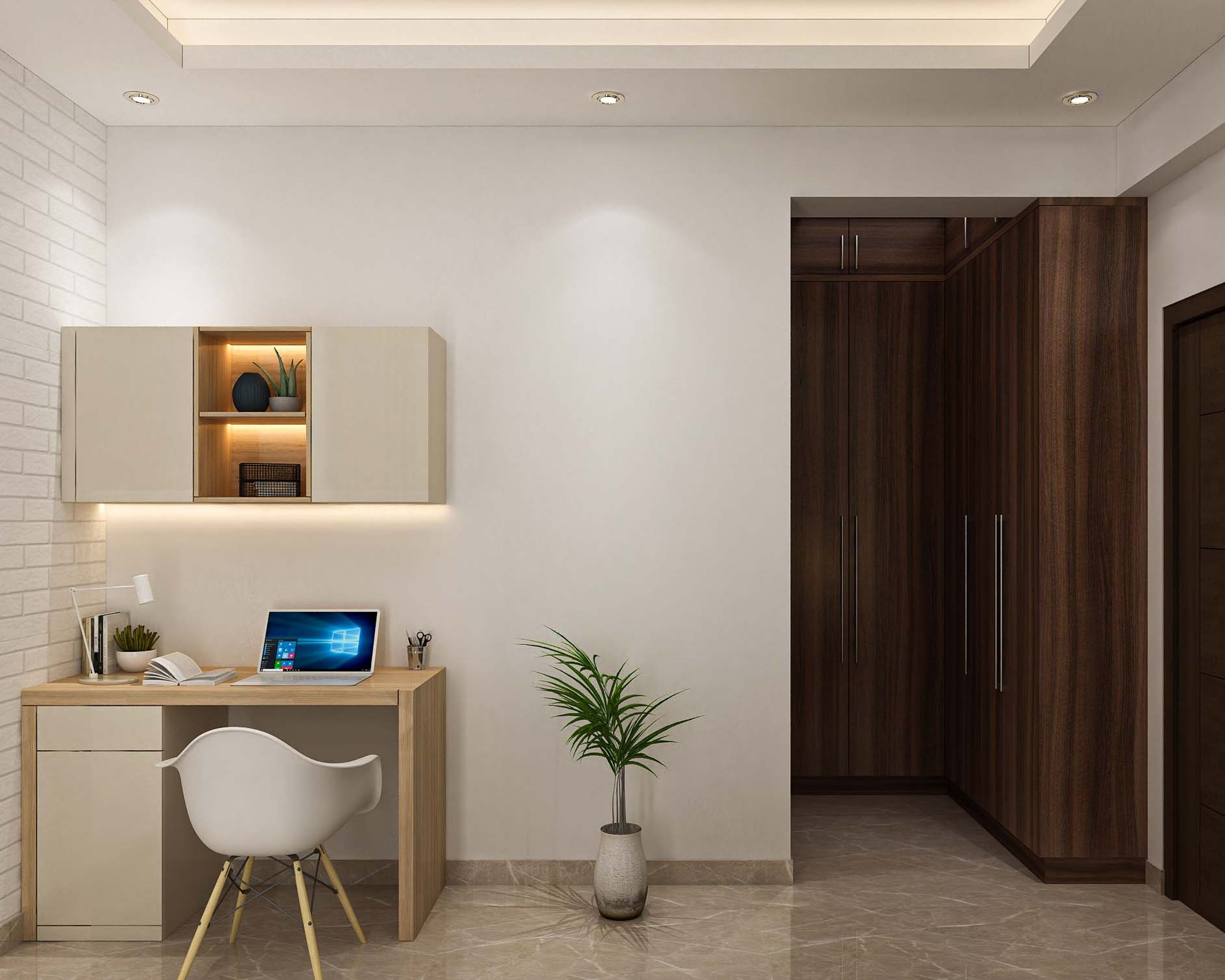 Contemporary Home Office Design With Wall-Mounted Cabinet