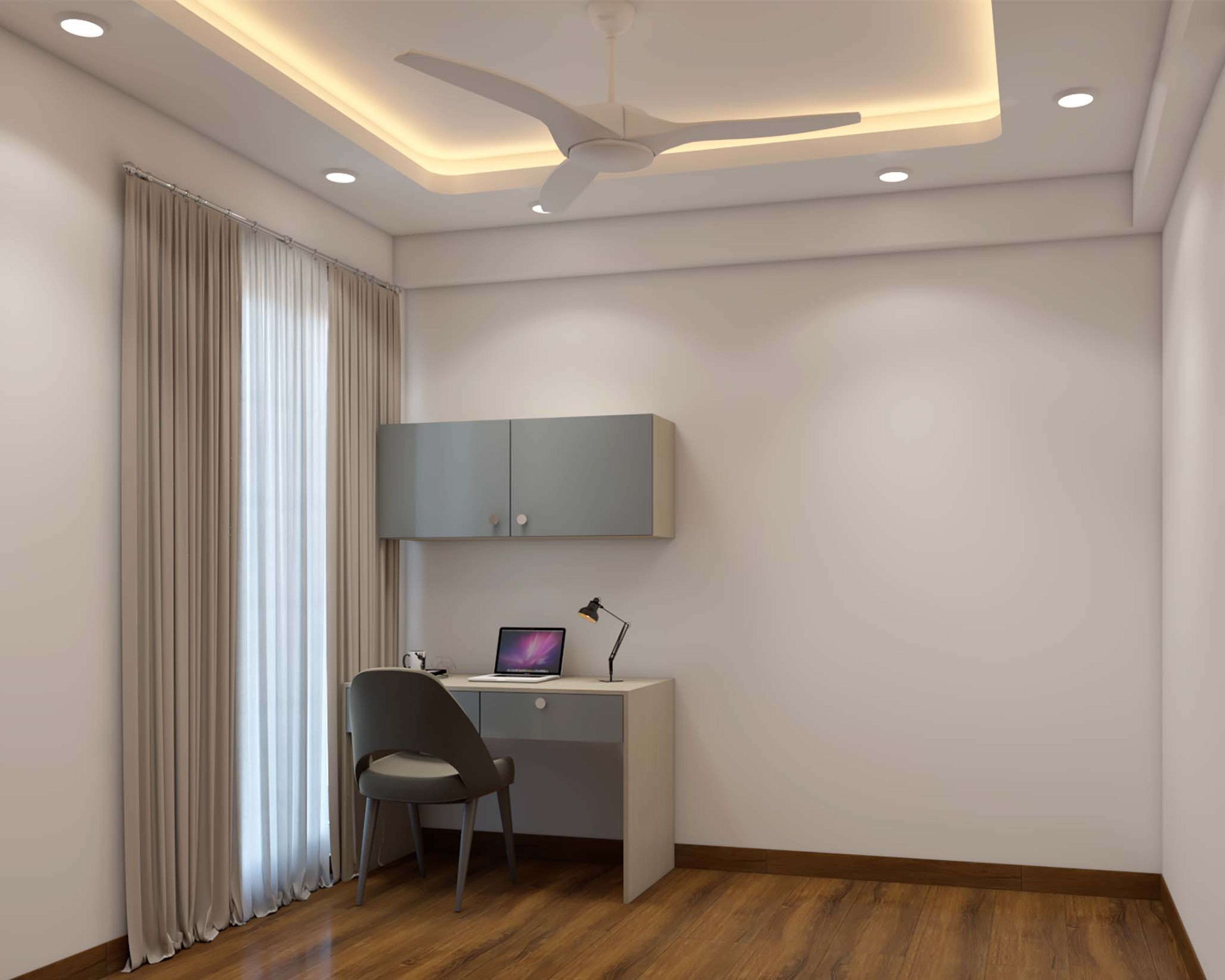 Contemporary Style Home Office Design With Peripheral False Ceiling
