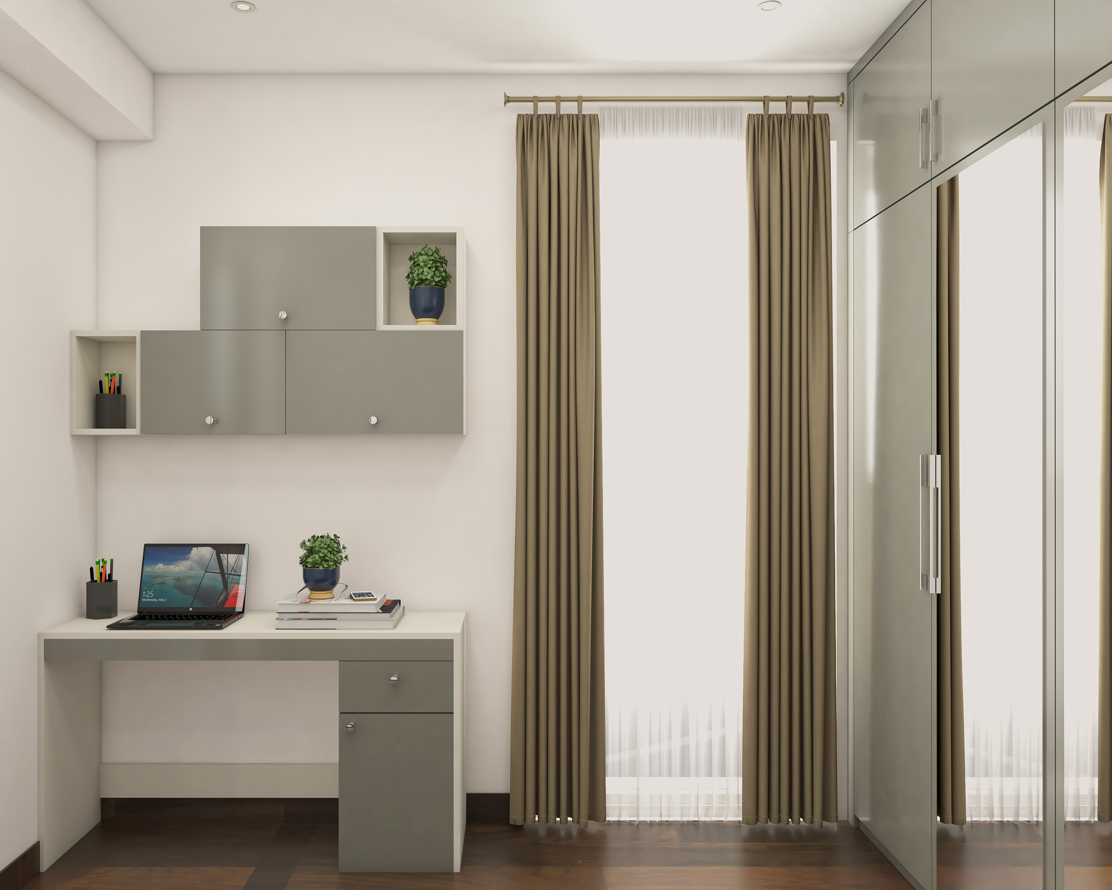 Modern Grey And White Home Office Design