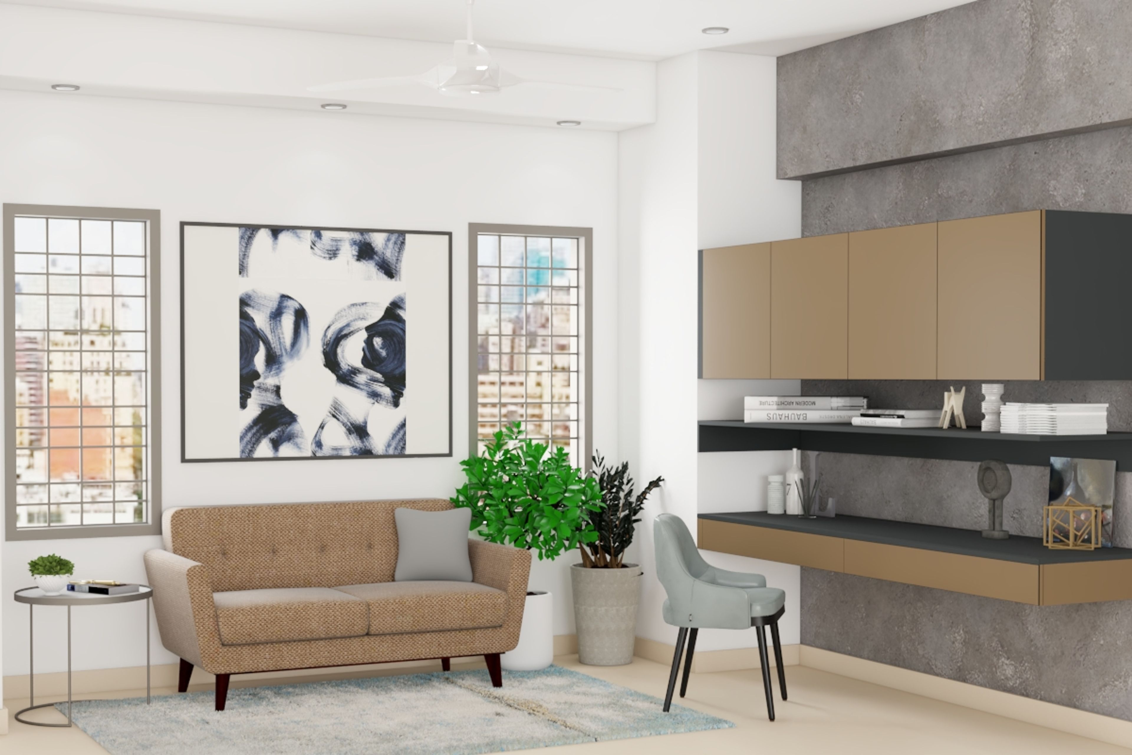 Beige And Grey Modern Style Home Office Design