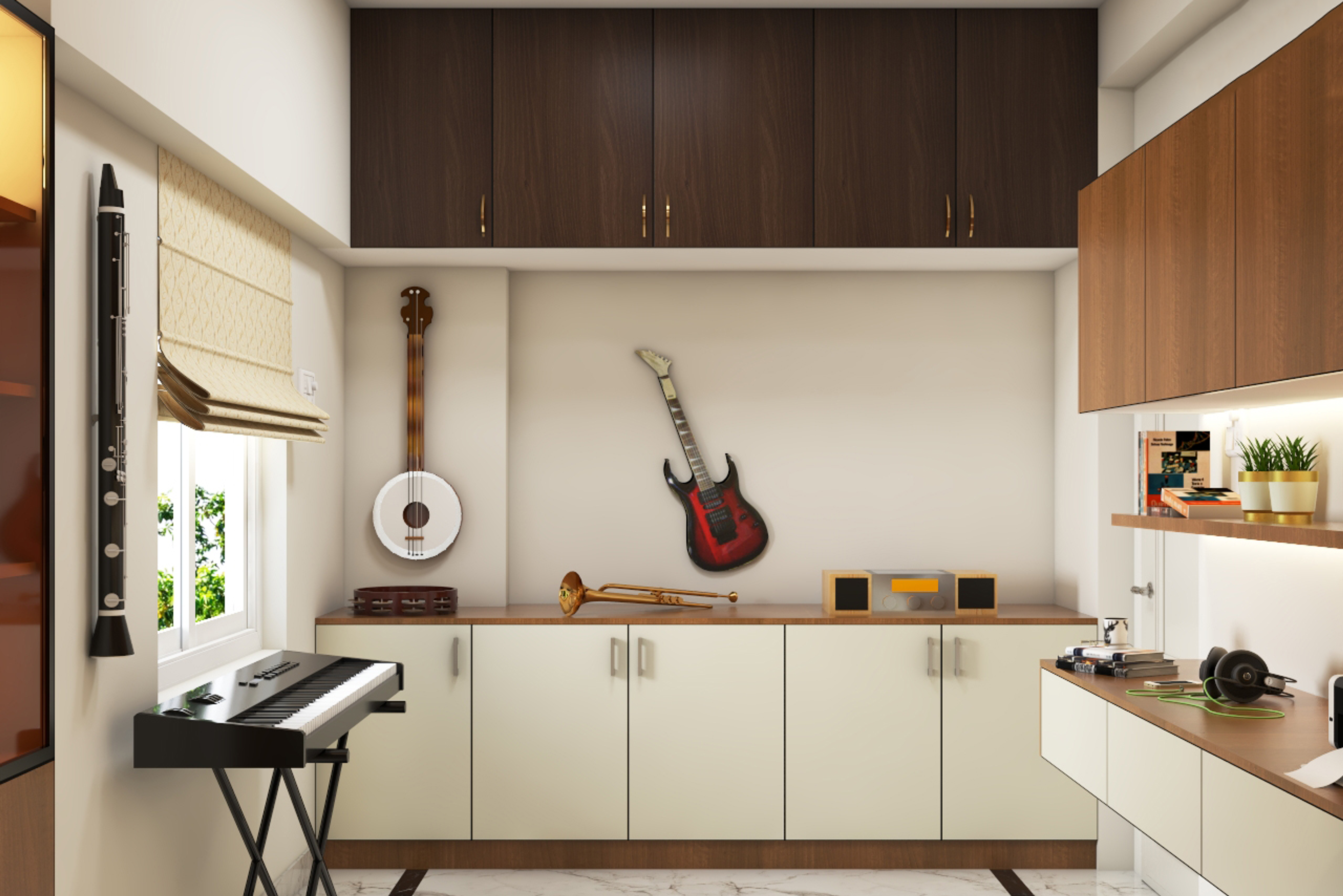 Modern Spacious Home Office Design With Shelves