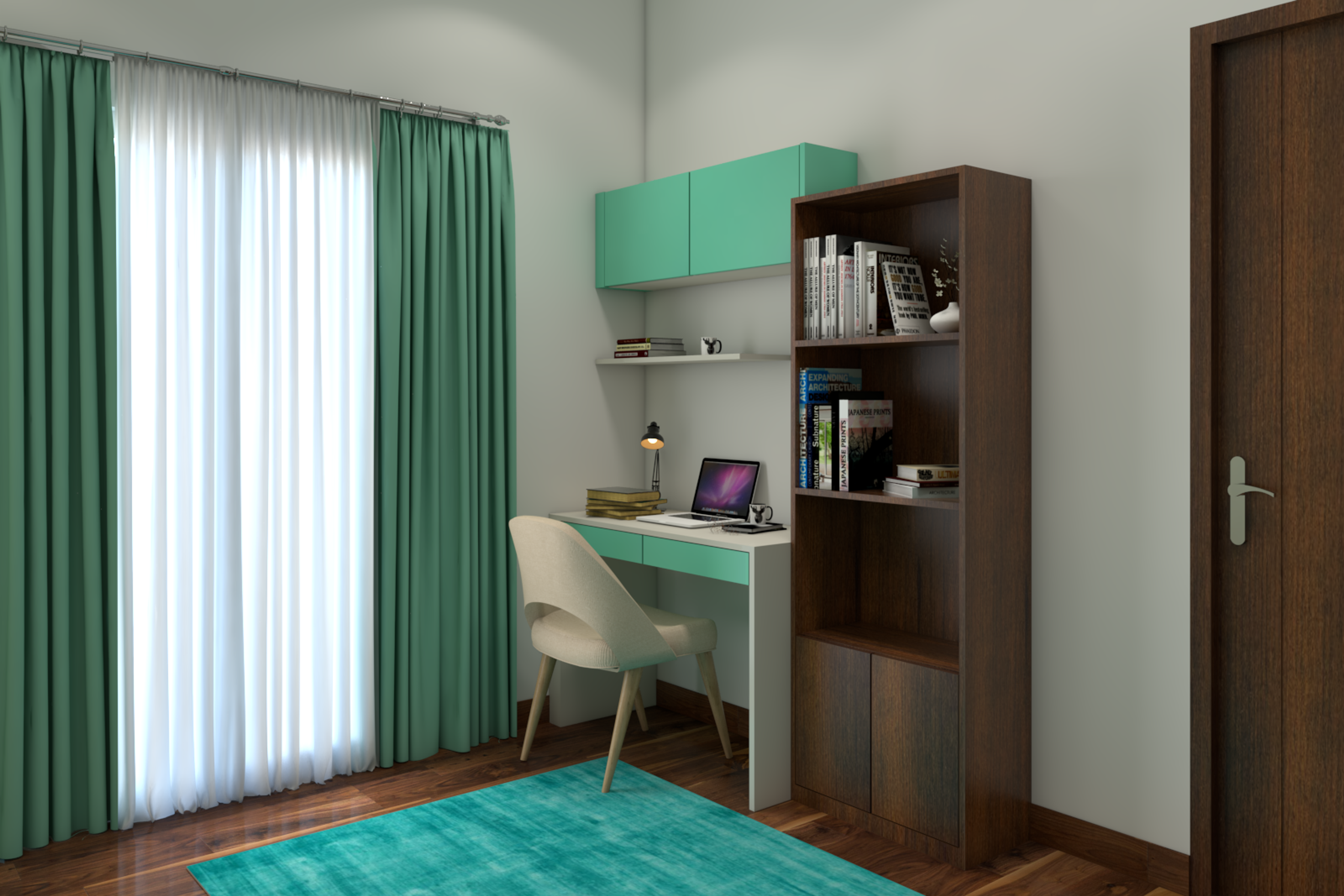 Green And Wood Themed Home Office - Livspace