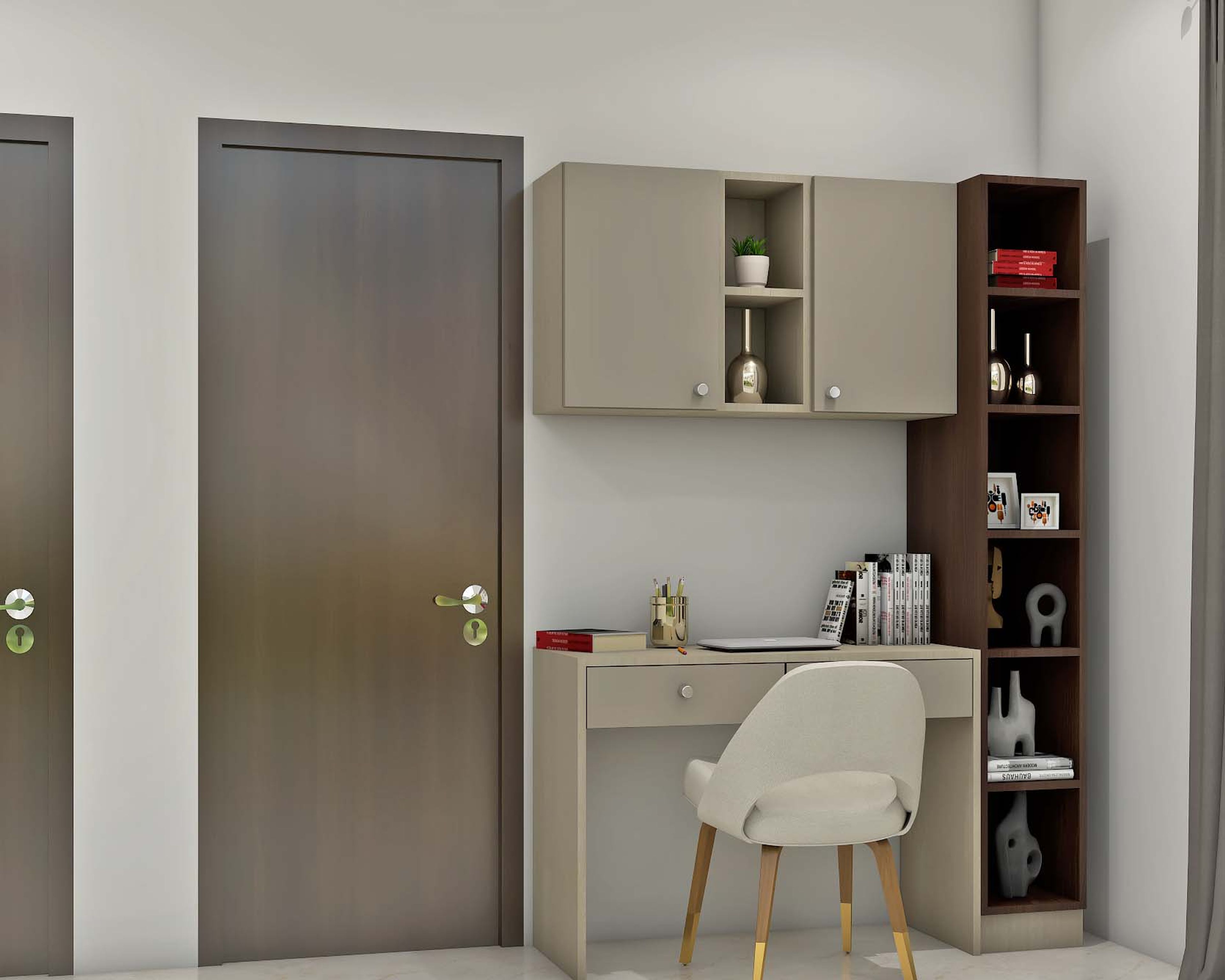 Contemporary Compact Home Office Design With Light And Dark Colour Palette
