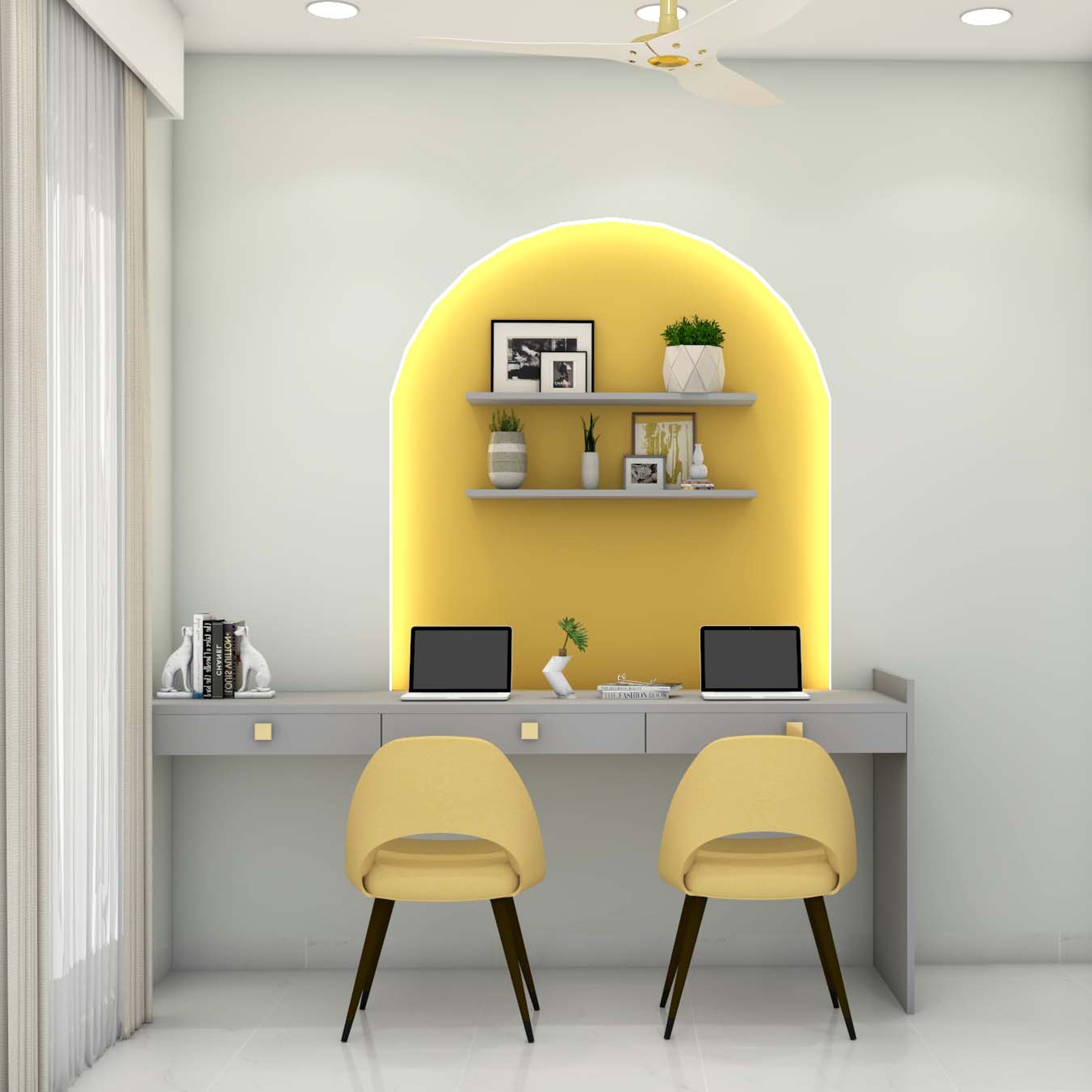 Contemporary Home Office Design With Arch