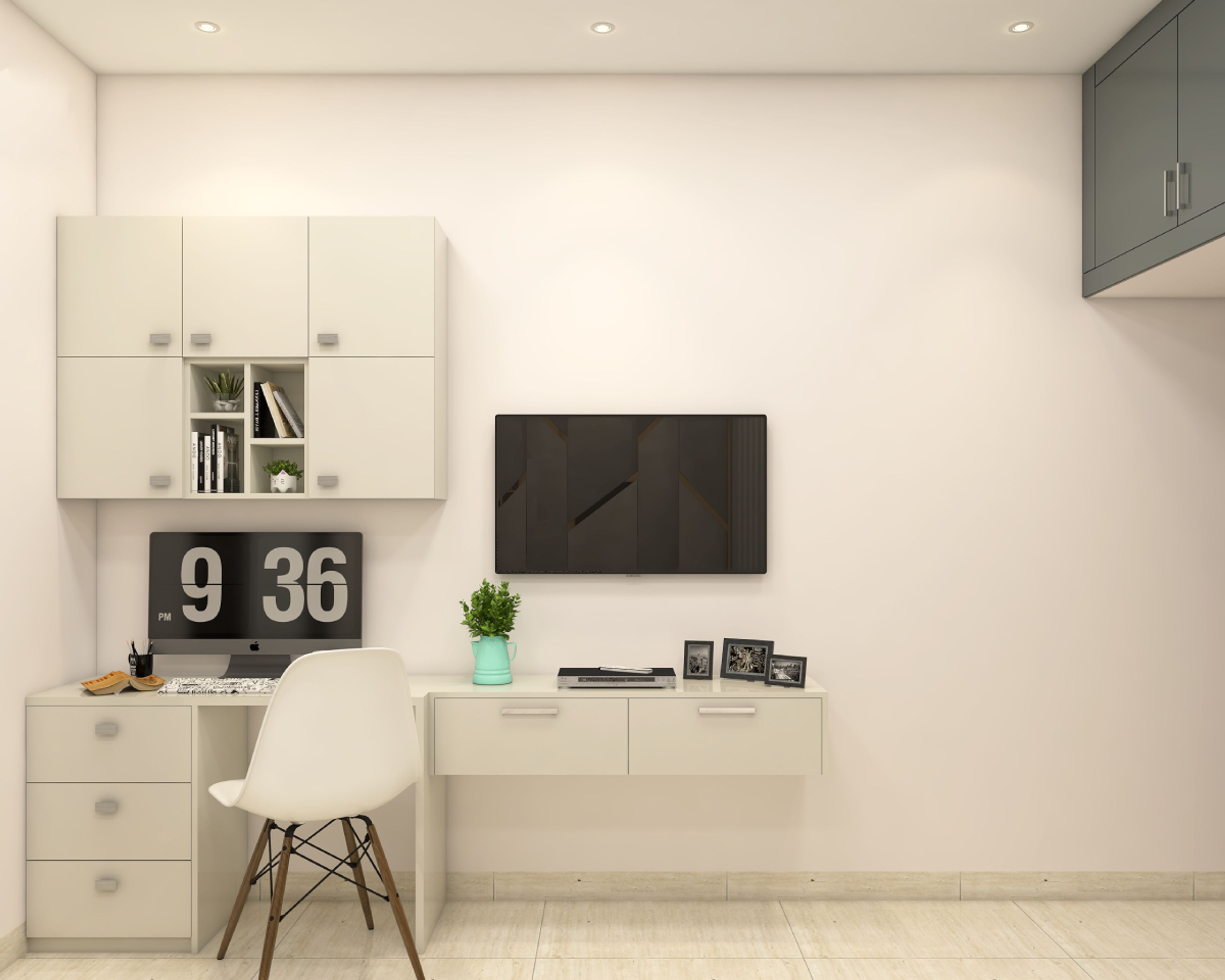 Modern Home Office Design With TV Unit