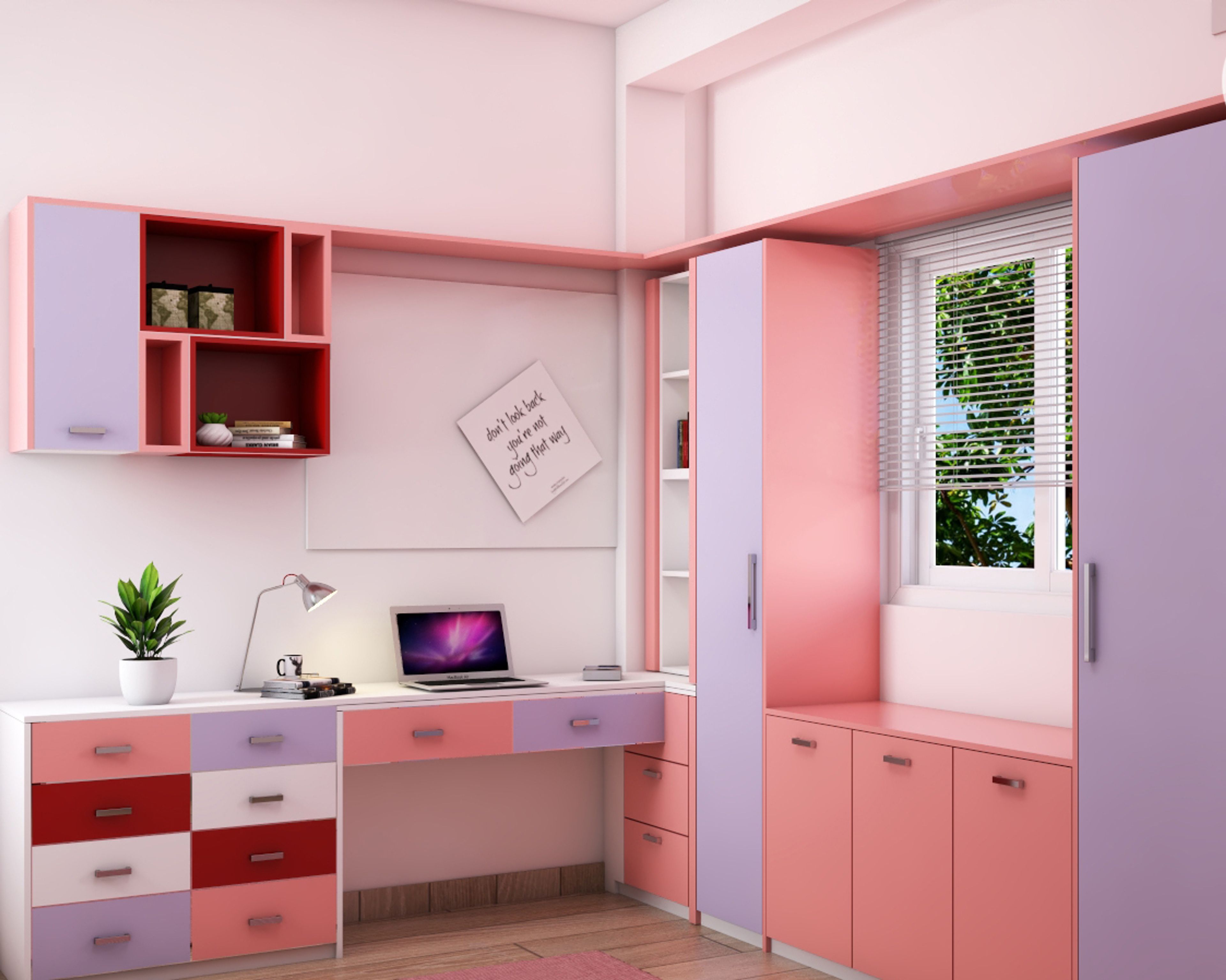 Shabby-Chic Study Room Design In Pink And Purple