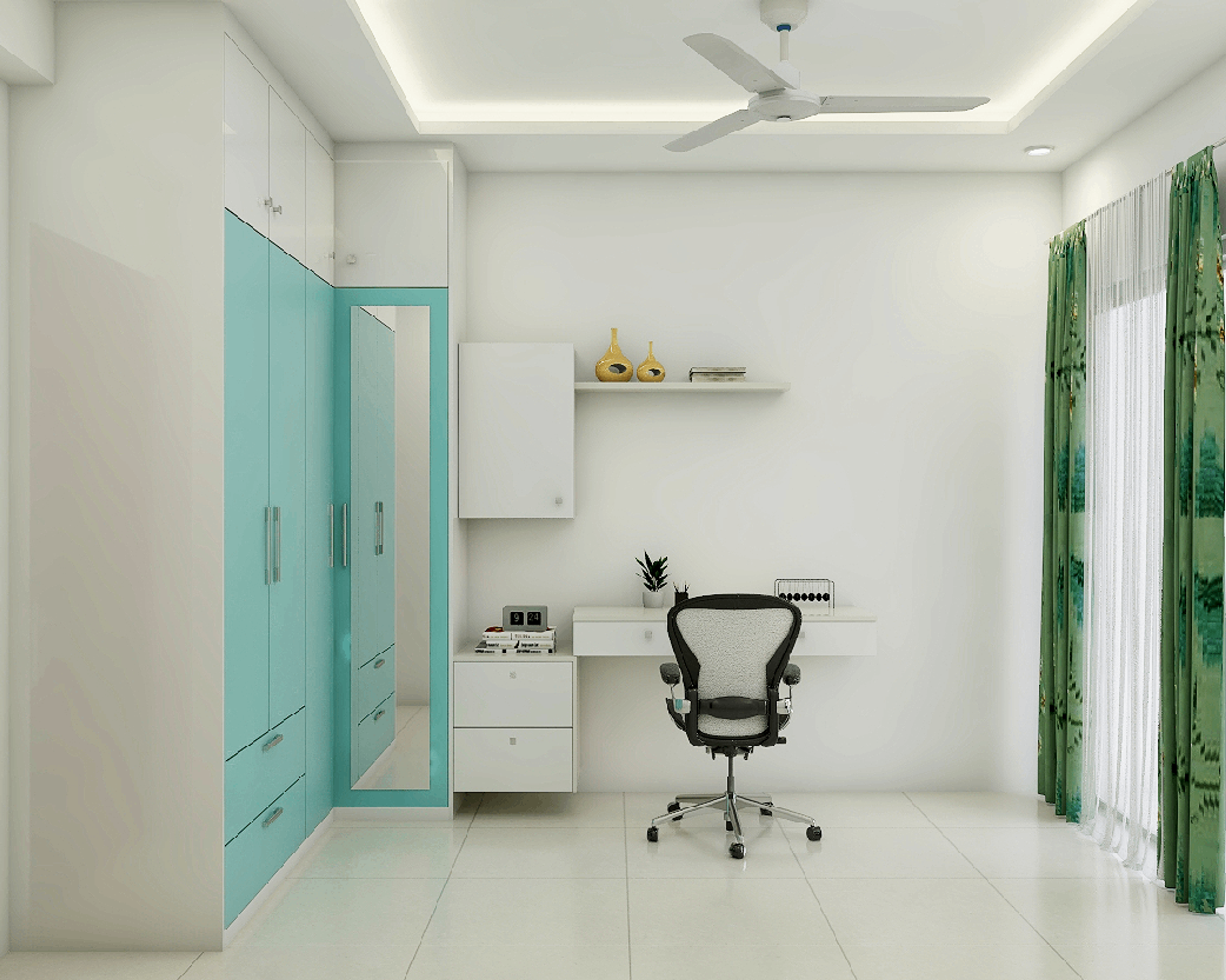 Compact Blue And White Modern Home Office Design