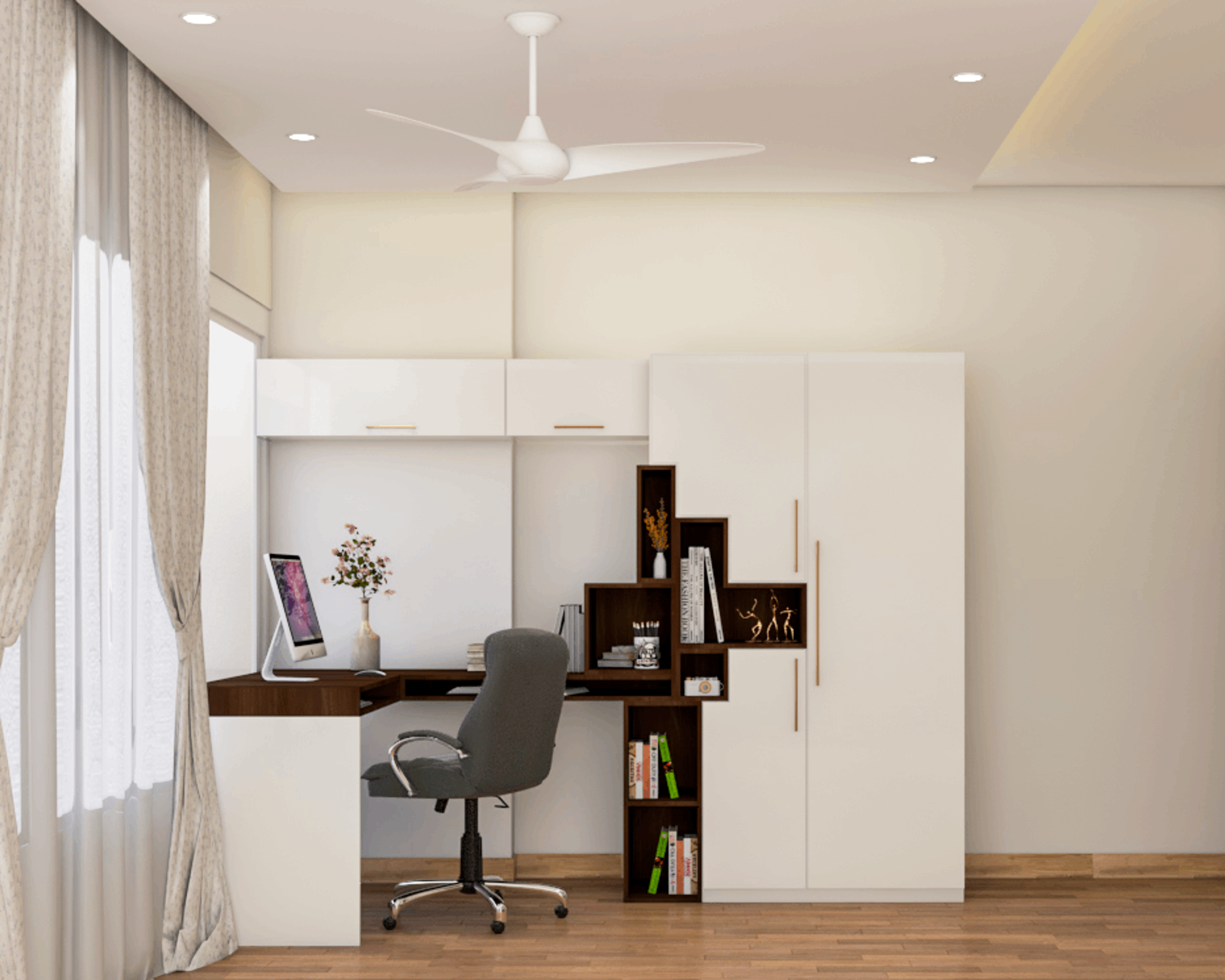 Modern Style Spacious Home Office Design In White
