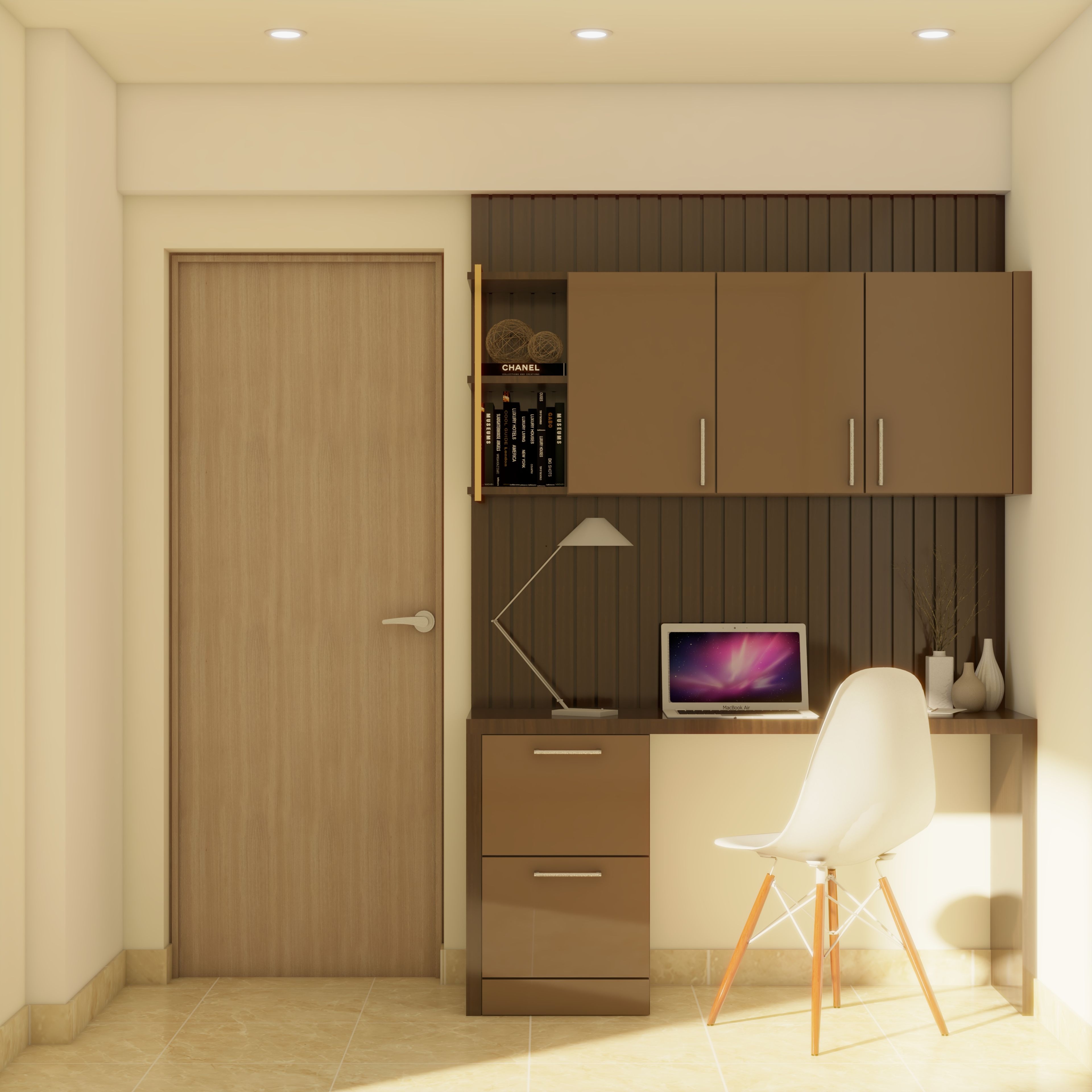 Contemporary Home Office with Fluted Panels