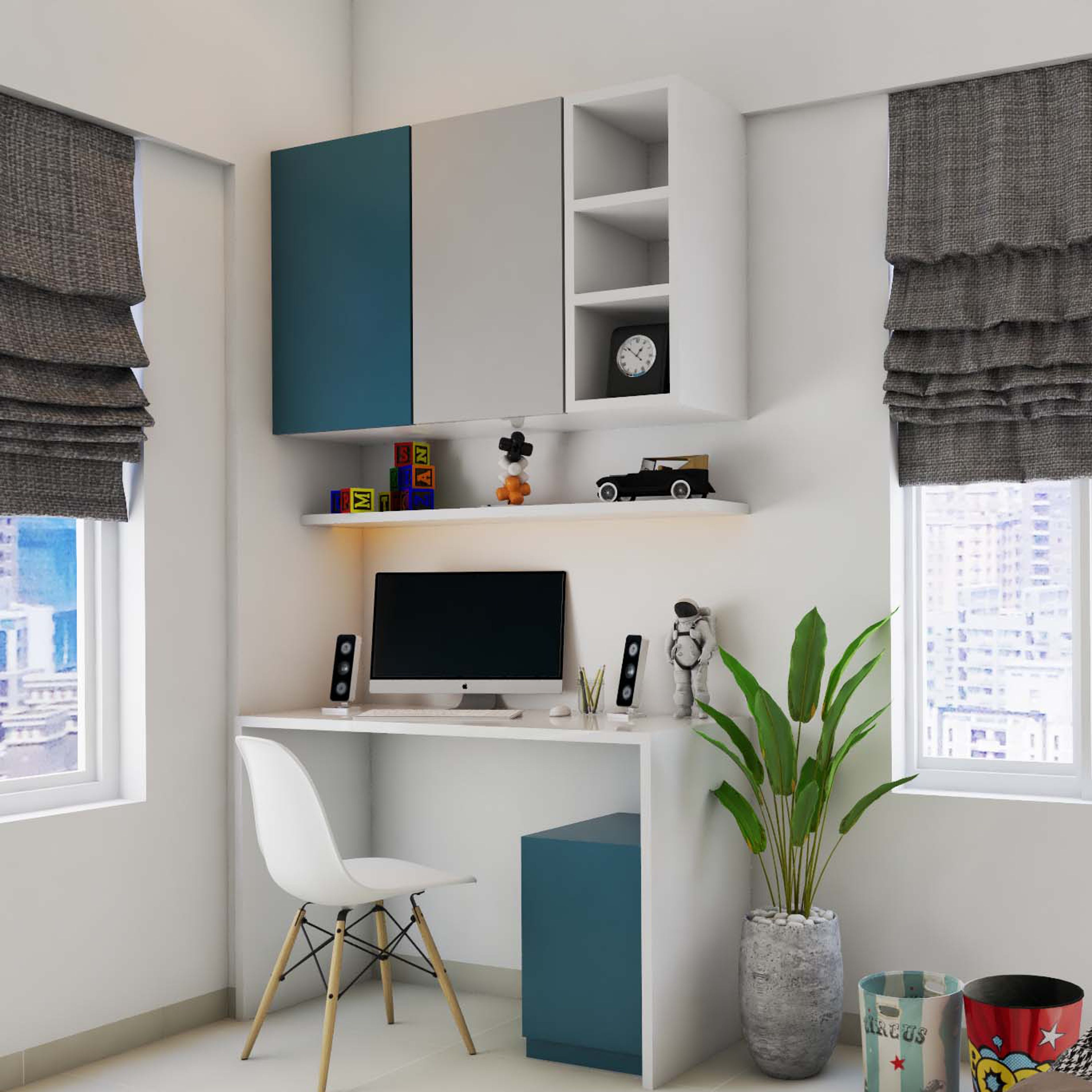 Modern White And Navy Blue Home Office Design