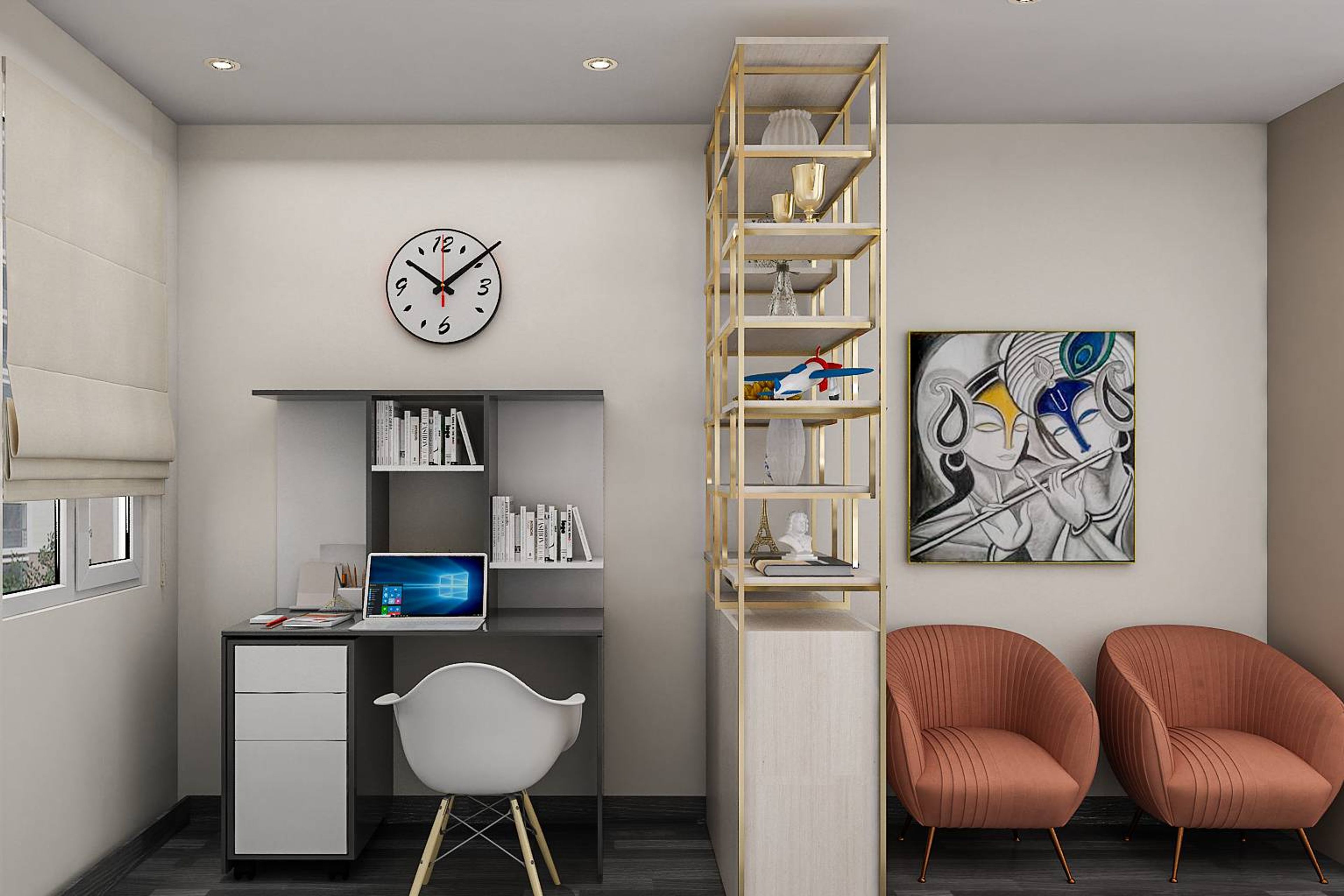 Modern Style Spacious Home Office Design With Grey Study Table