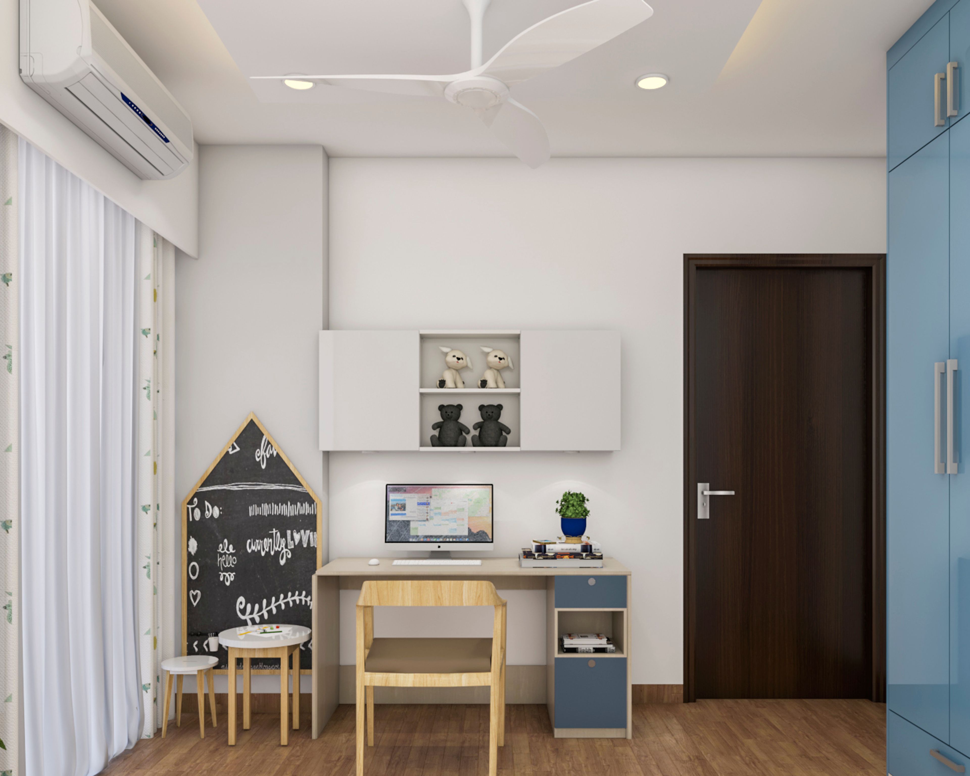 Compact Home Office Design With White Study Table