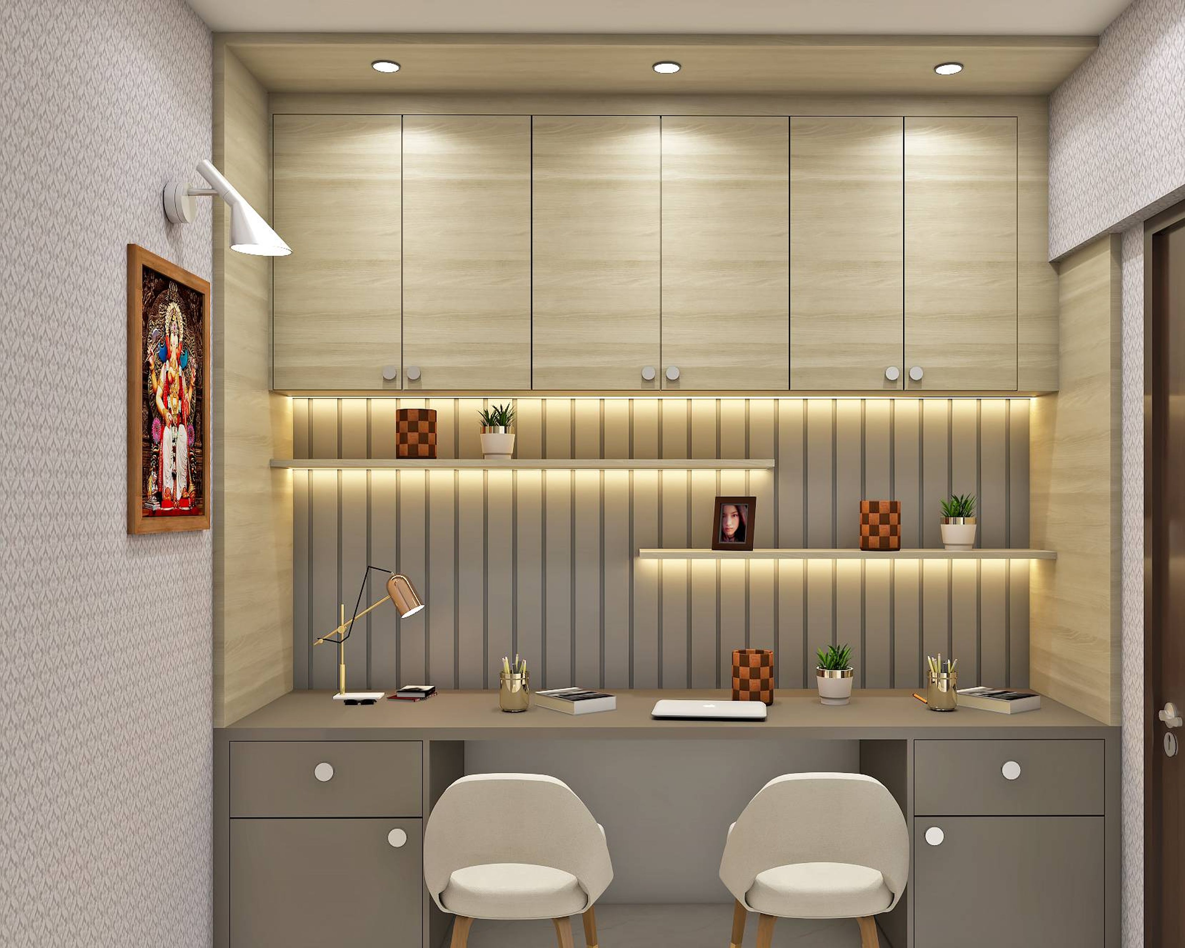 Modern Home Office Design With In-Built Drawers