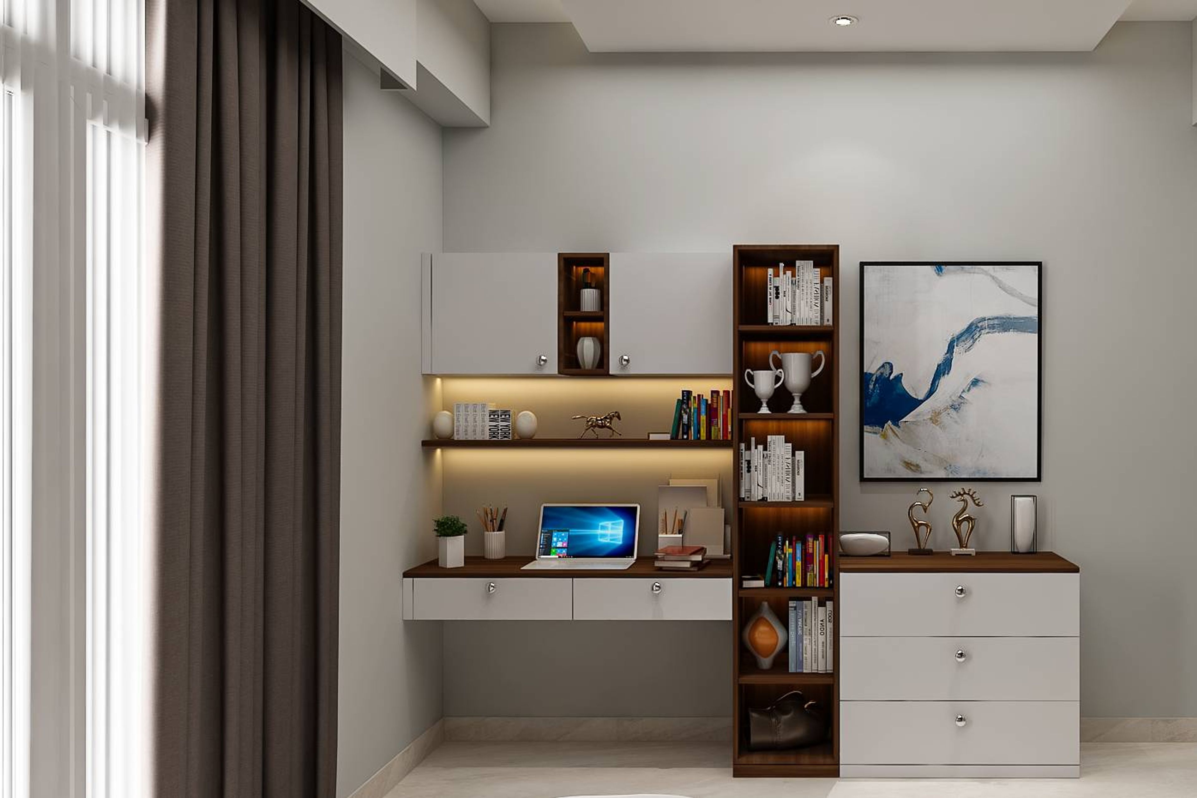 Modern Home Office Design With In-Built Drawers