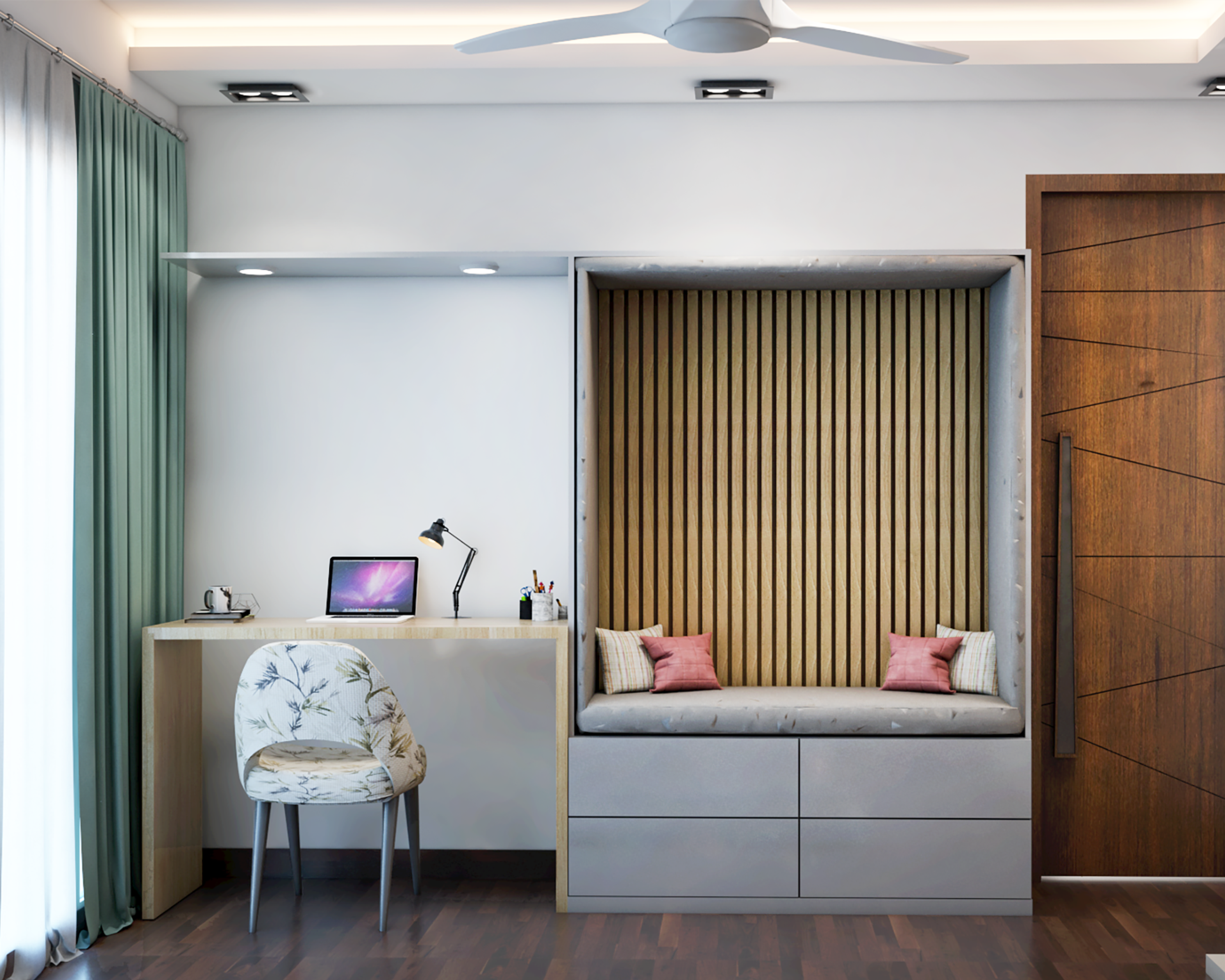 Contemporary Home Office Design With Sliding Wardrobe