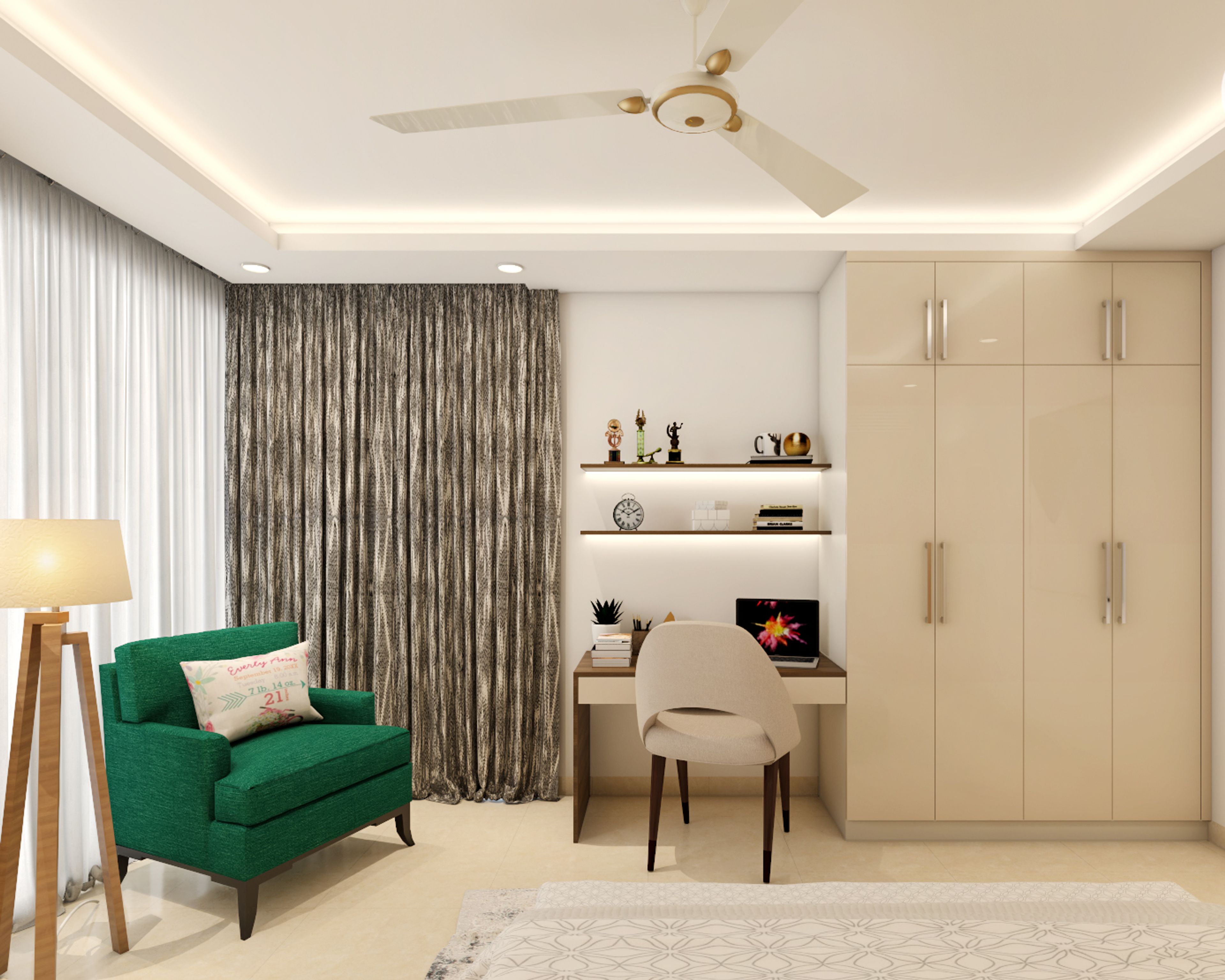 Contemporary Home Office Design With Reading Nook And Study Table