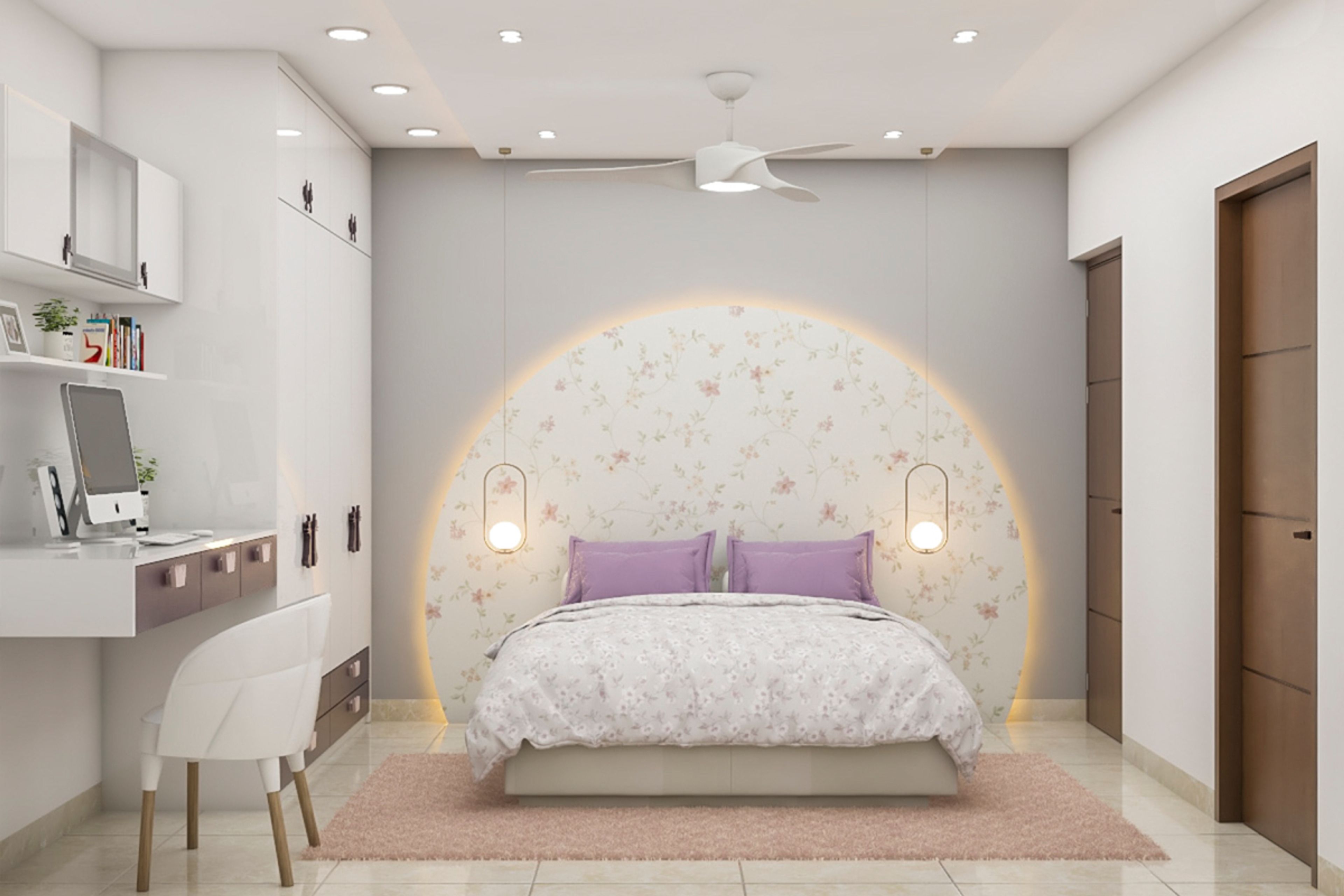 Modern Style Kid's Bedroom Design With Unique Accent Wall