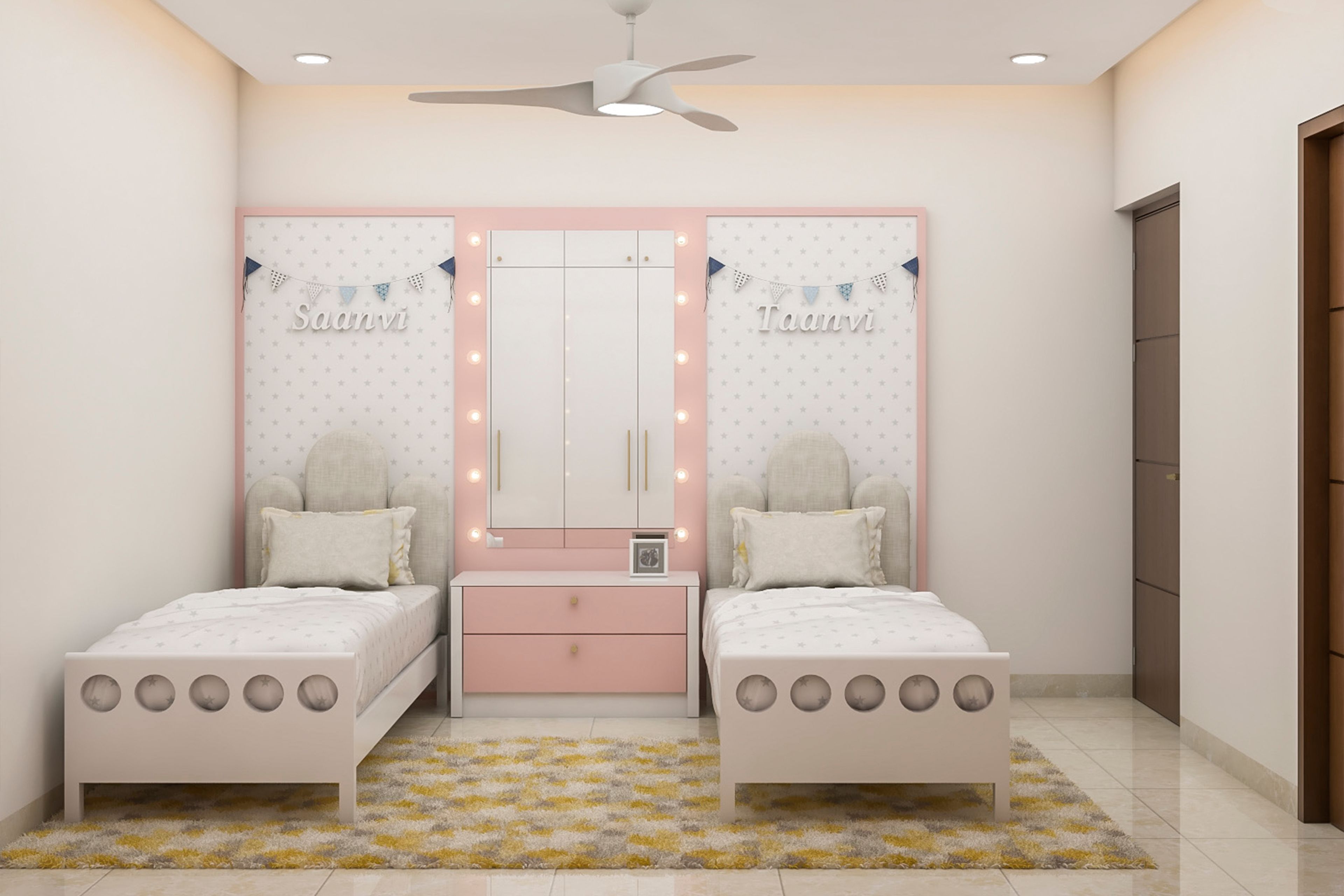 Compact Pink Twin Kid's Bedroom Design
