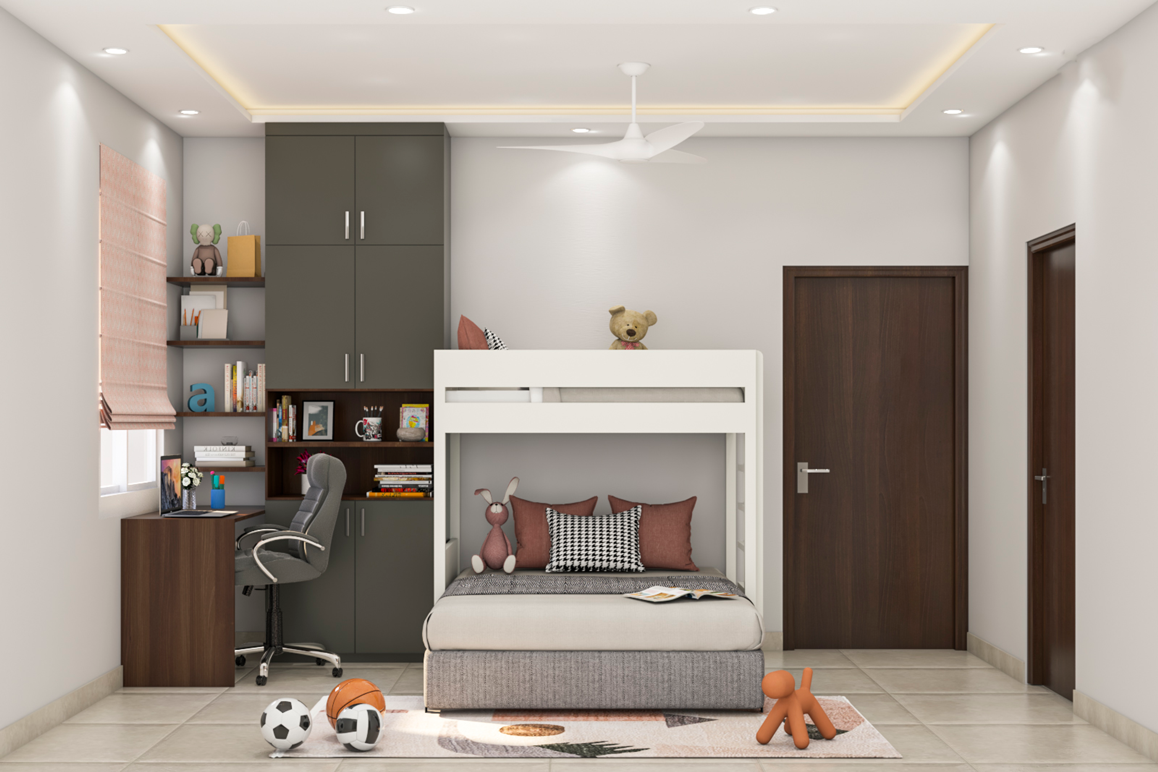 Grey And White Modern Kid's Bedroom Design