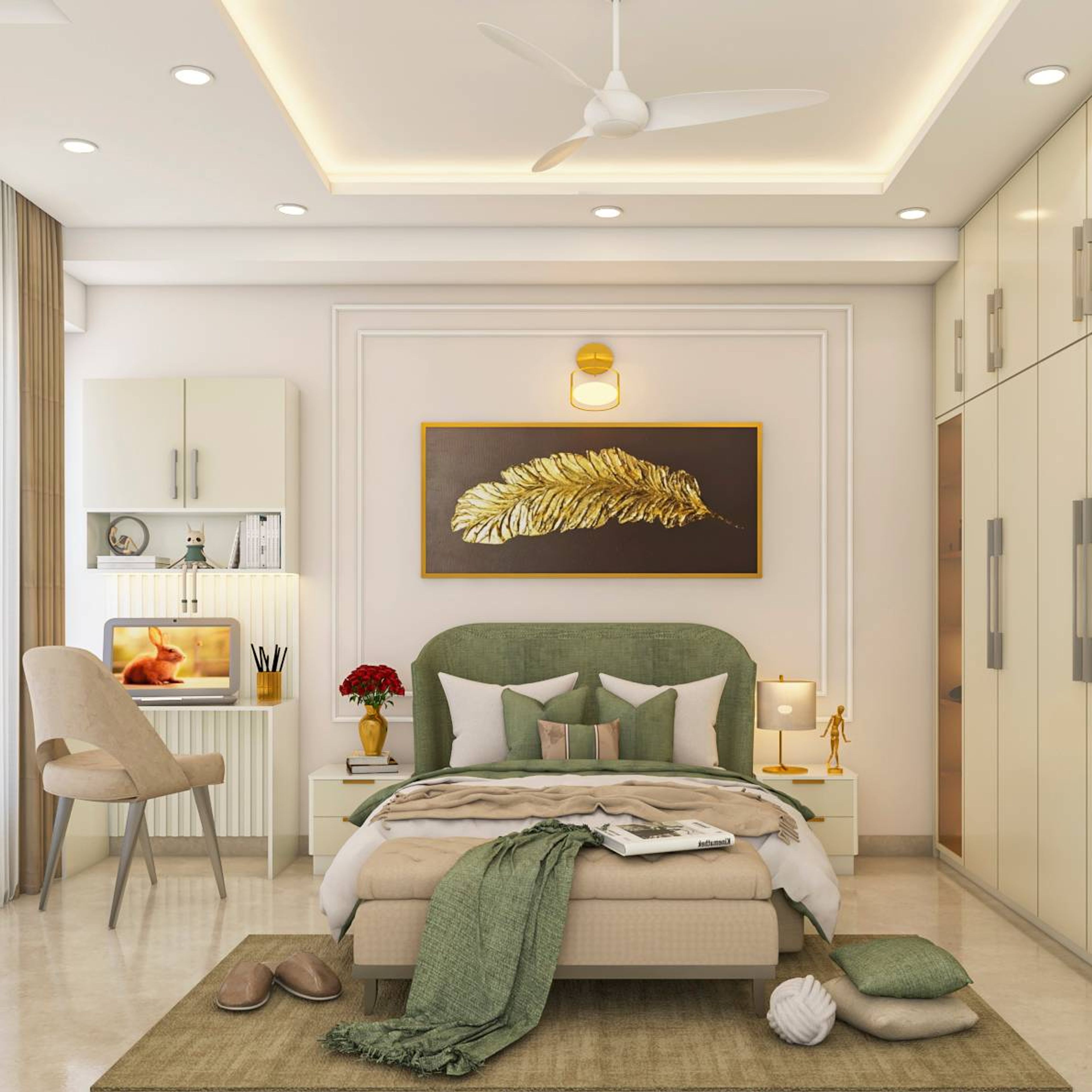 Classic Spacious Kid's Bedroom Design With Study Table