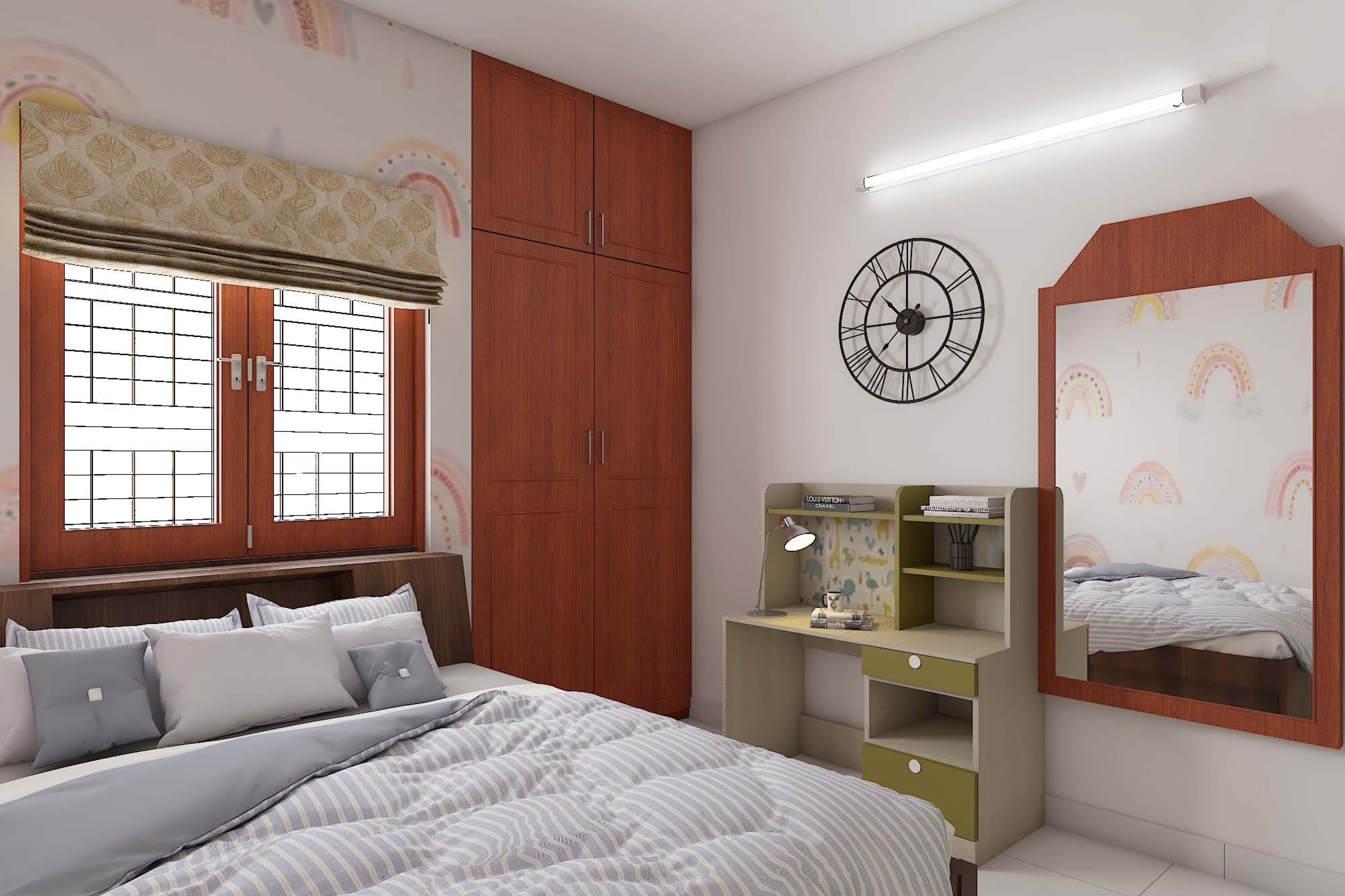 Spacious Kid's Bedroom Design With Bright Wooden Tones